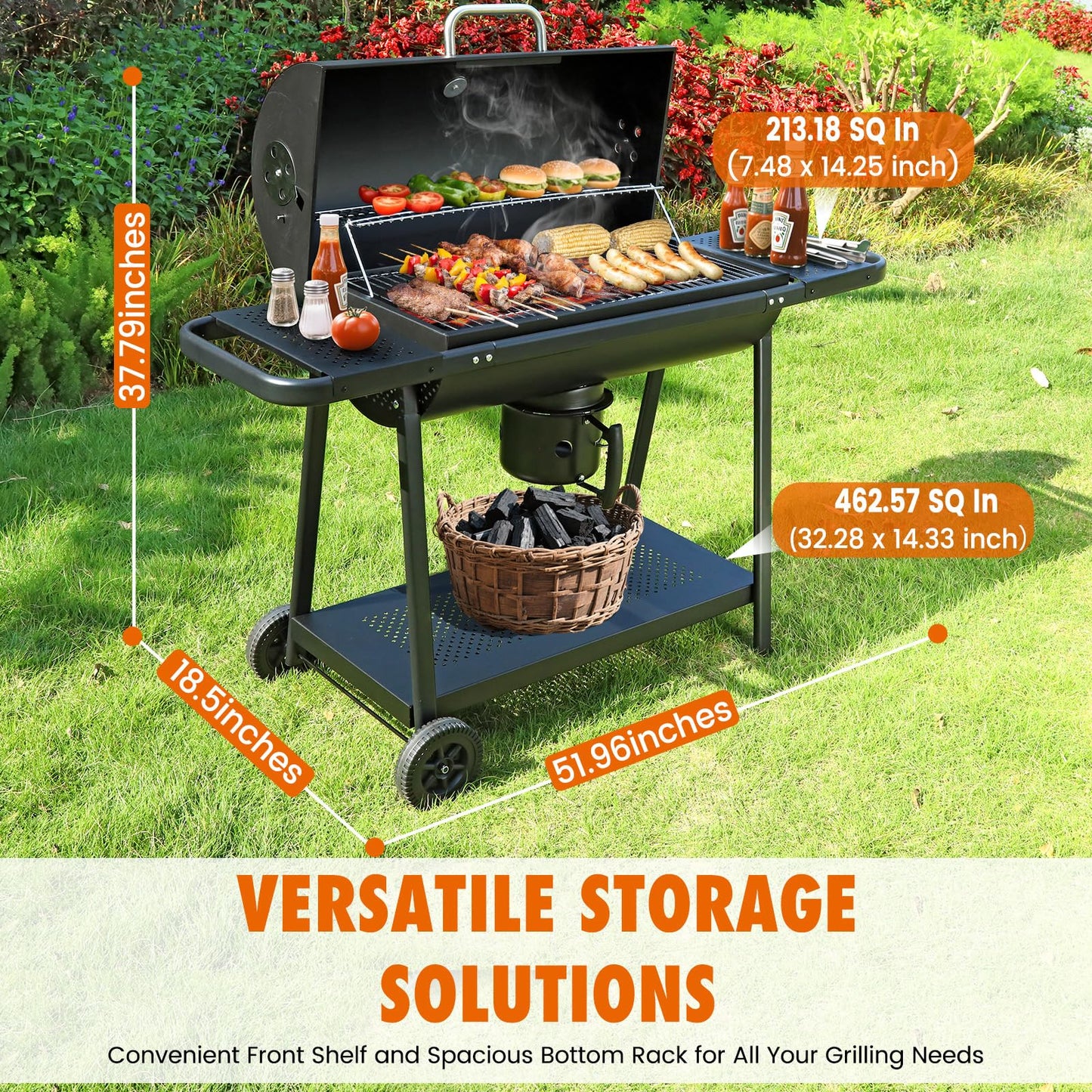Realcook BBQ Barrel Charcoal Grill: Spacious Premium Outdoor Barbecue Grills with Side Tables - Perfect for Outdoor Cooking Backyard Grilling Patio Tailgating Camping Picnic and Party