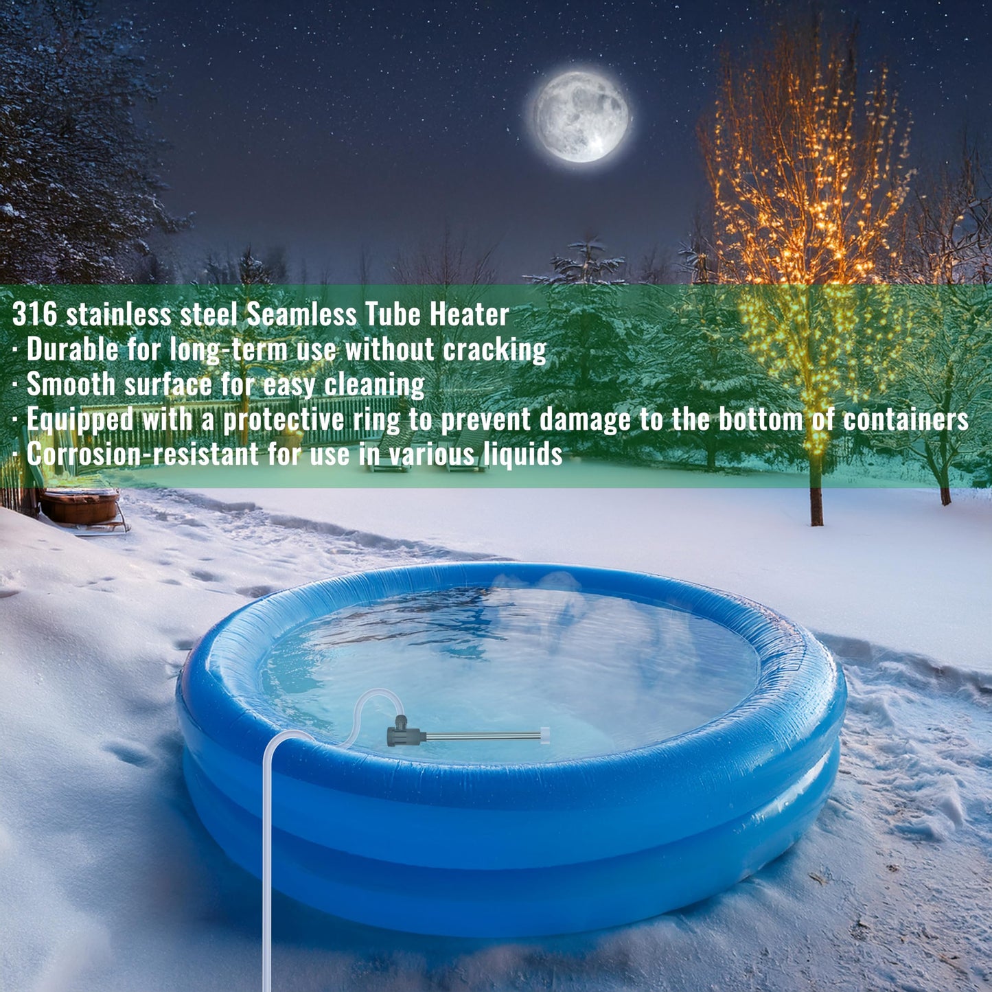 3500W 240V Fully Submersible Water Heater of Hot Tub & Inflatable Pool – Portable Immersion Electric Heater with Auto Shut Off & WiFi Timer for Tub, Spa, Above Ground/Inground Pool & Baptistry etc