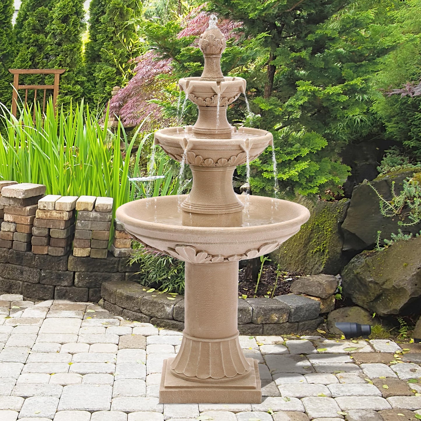 TOBYUL Italian Outdoor Water Fountains Garden Decor - 48.4''H Fountains and Waterfalls Outside, Large Cascading Indoor Floor-Standing Resin Bubbler Fountain Features W/Pump for Patio, Yard and Home