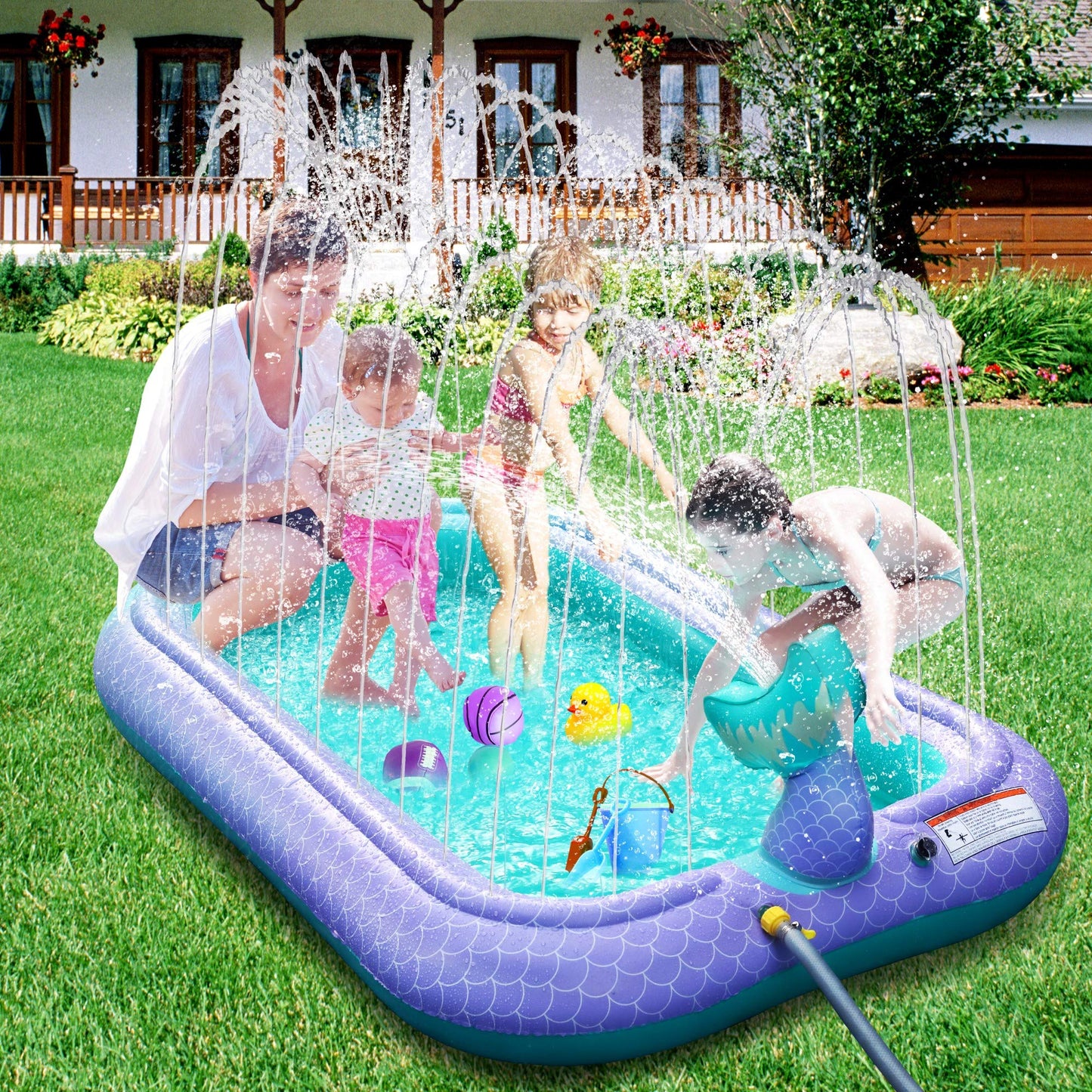 Ancesfun 68" Mermaid Splash Pad & Sprinkler for Kids, Large Outdoor Water Play Mat Summer Inflatable Wading Pool, Fun Sprinkler Water Toys for Toddlers Babies Boys Girls Age 3+ -Pink