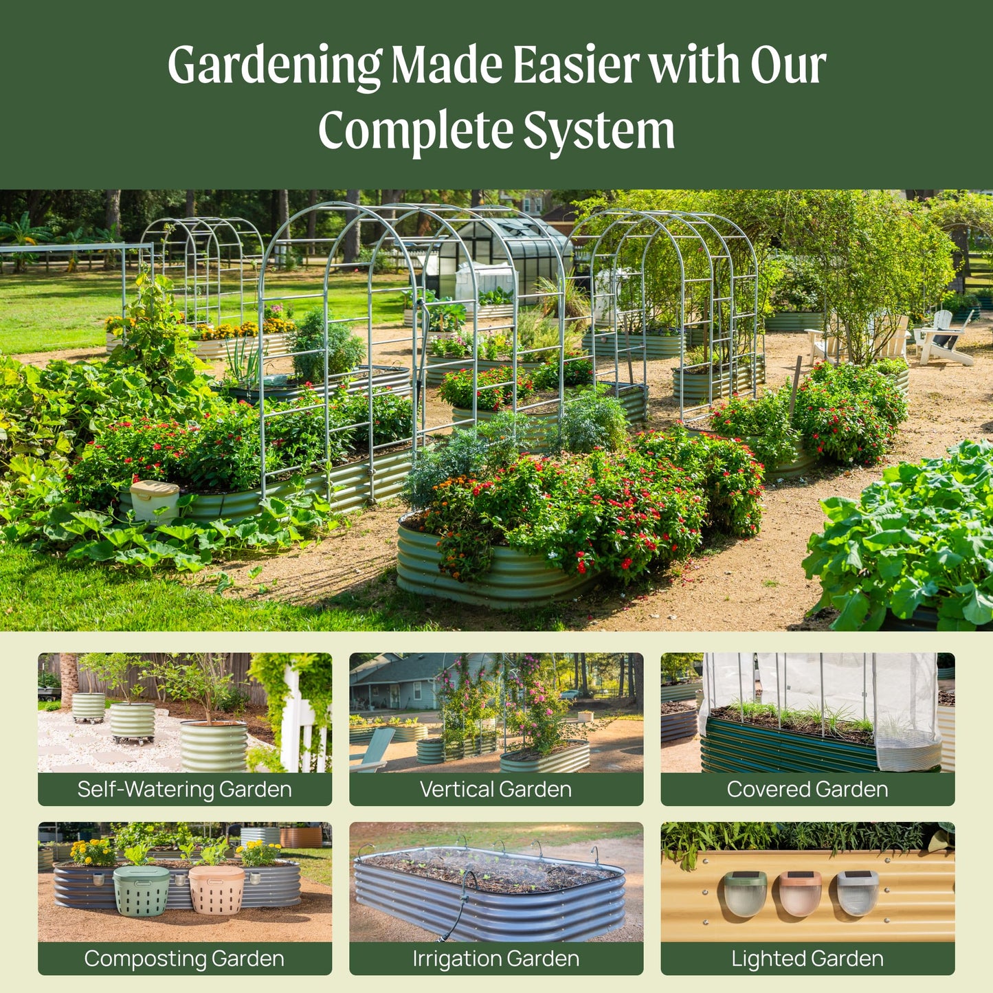 Vego garden Raised Garden Bed Kit, 17" Tall 10 in 1 Jumbo Modular Metal Planter Box for Vegetables, Flowers, Herbs, Pearl White