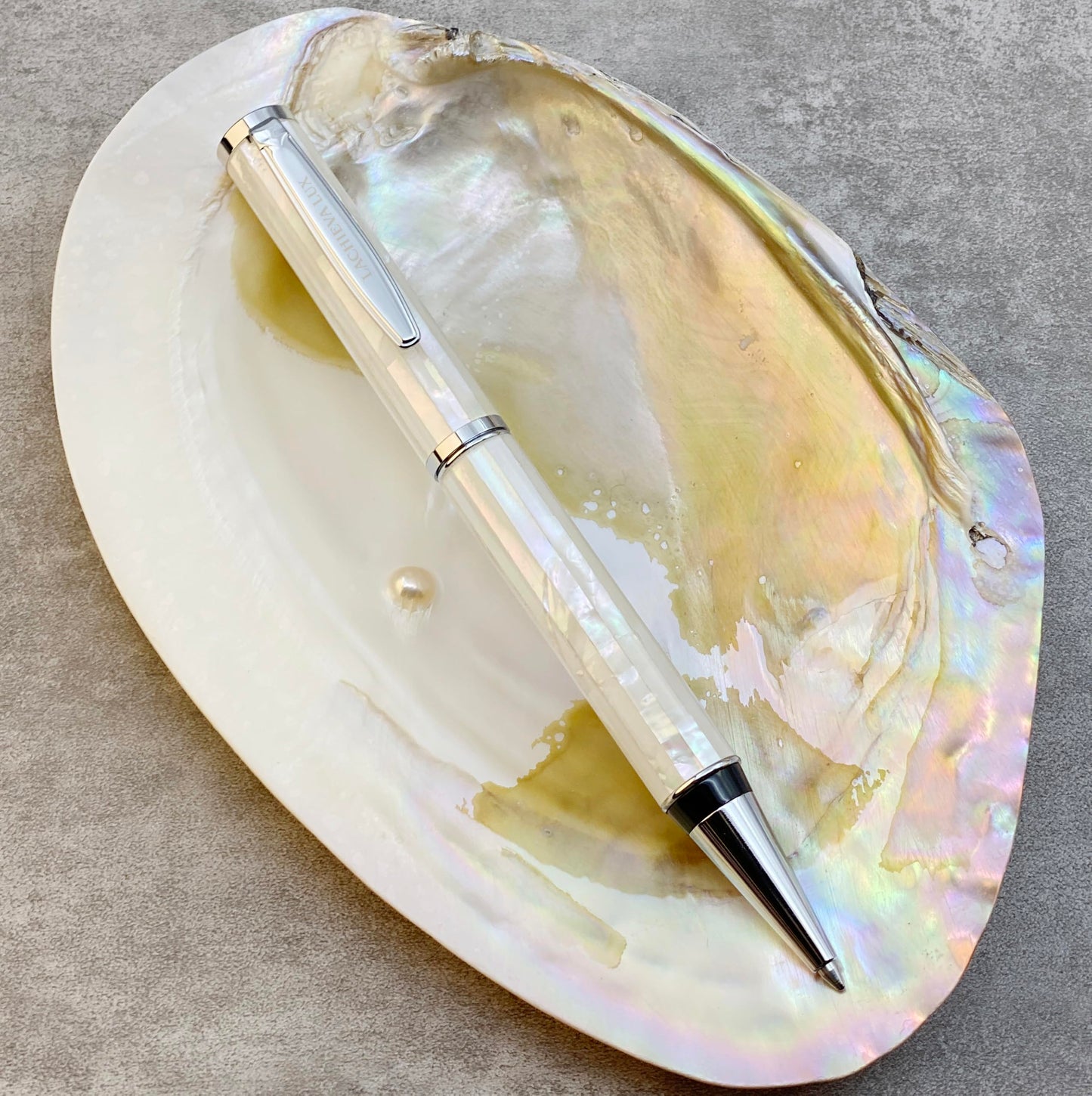 LACHIEVA LUX Stunning Handcrafted Mother of Pearl Ballpoint Pen with German P900M 1.0MM Refill, Luxury White Shell Gift Pen for Men and Women, Executive Writing Pen in Premium Gift Box