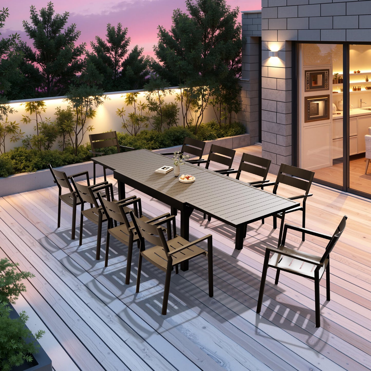 VredHom Expandable Patio Outdoor Dining Table for 8-10, 53" - 106" Aluminum Extendable Table, All-Weather Rectangle Deck Garden Furniture