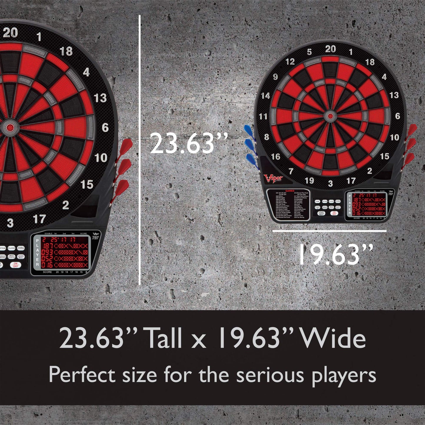 Viper by GLD Products 797 Electronic Dartboard, Quick Access To 301 And Countup From Button Interface, Extended Catch Ring, 11 Square Inch Scoreboard Display, Includes Darts And Extra Tips, 43 Games And 241 Options, Black