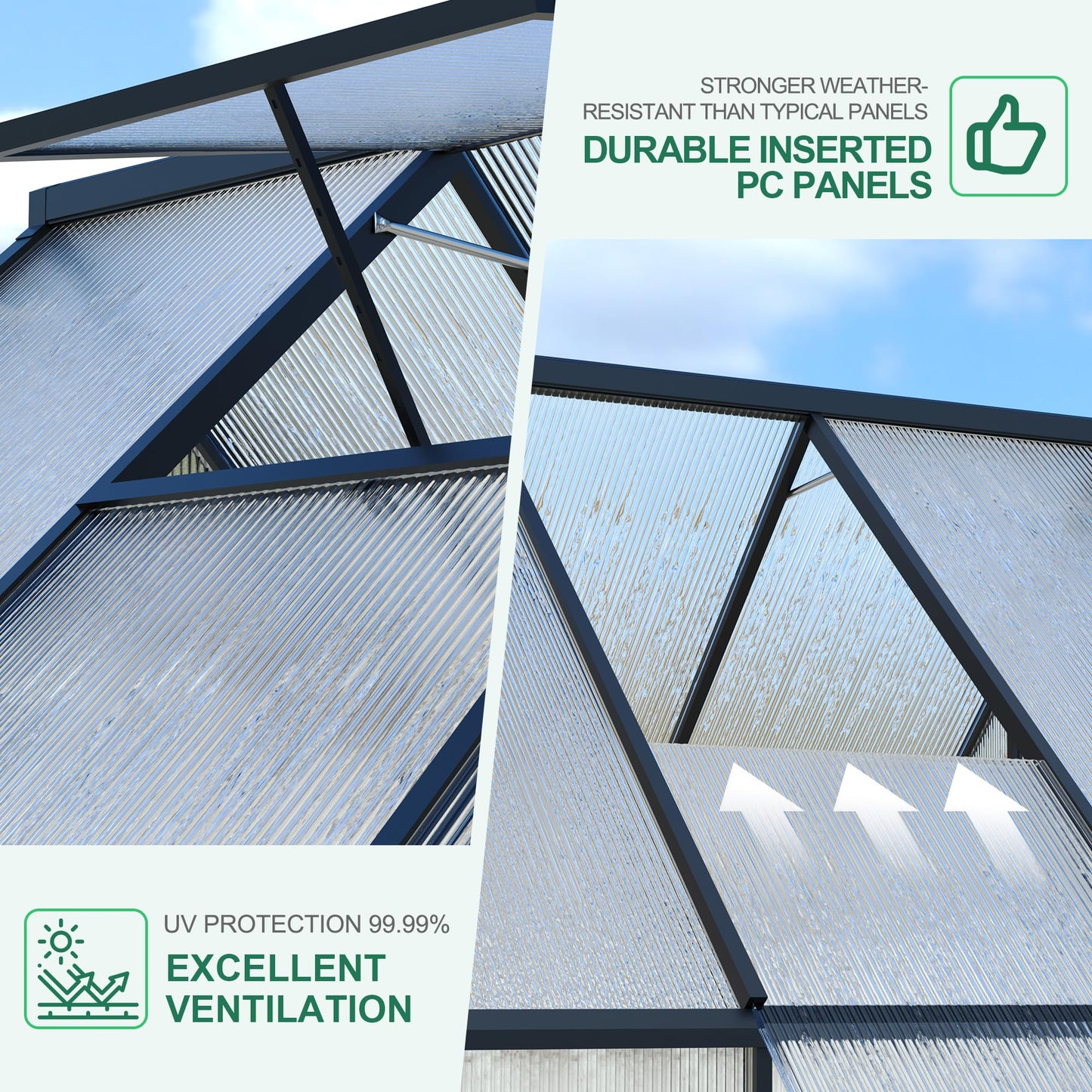 8 ft x16 ft Aluminum-Framed Polycarbonate Greenhouse, Heavy Duty Polycarbonate Greenhouse with Quick Setup Structure and Roof Vent, Large Enhanced Aluminum Green House Kit for Outdoors