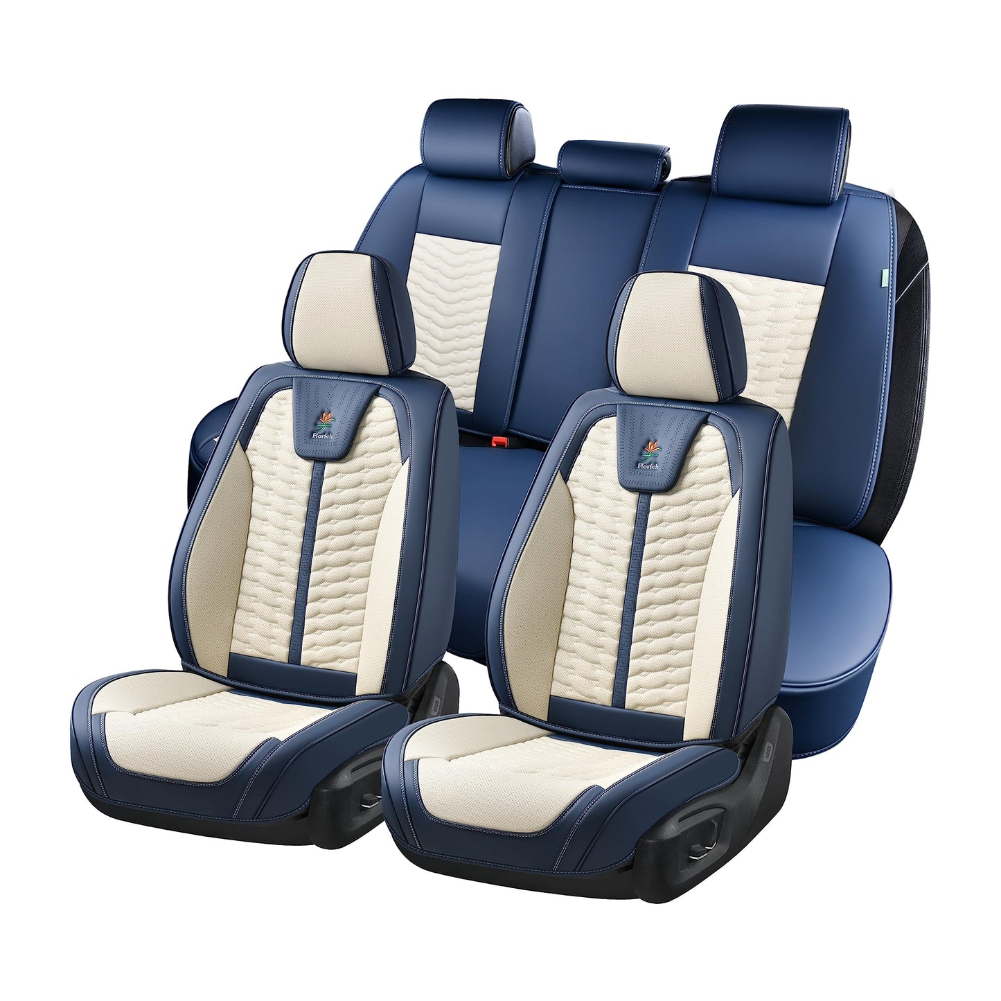 FLORICH Seat Covers for Cars, Seat Covers Full Set 5 Seats, Waterproof Leather Car Seat Covers, Front and Rear Seat Covers, Universal Seat Protector Accessories for Most Vehicles-Blue&White