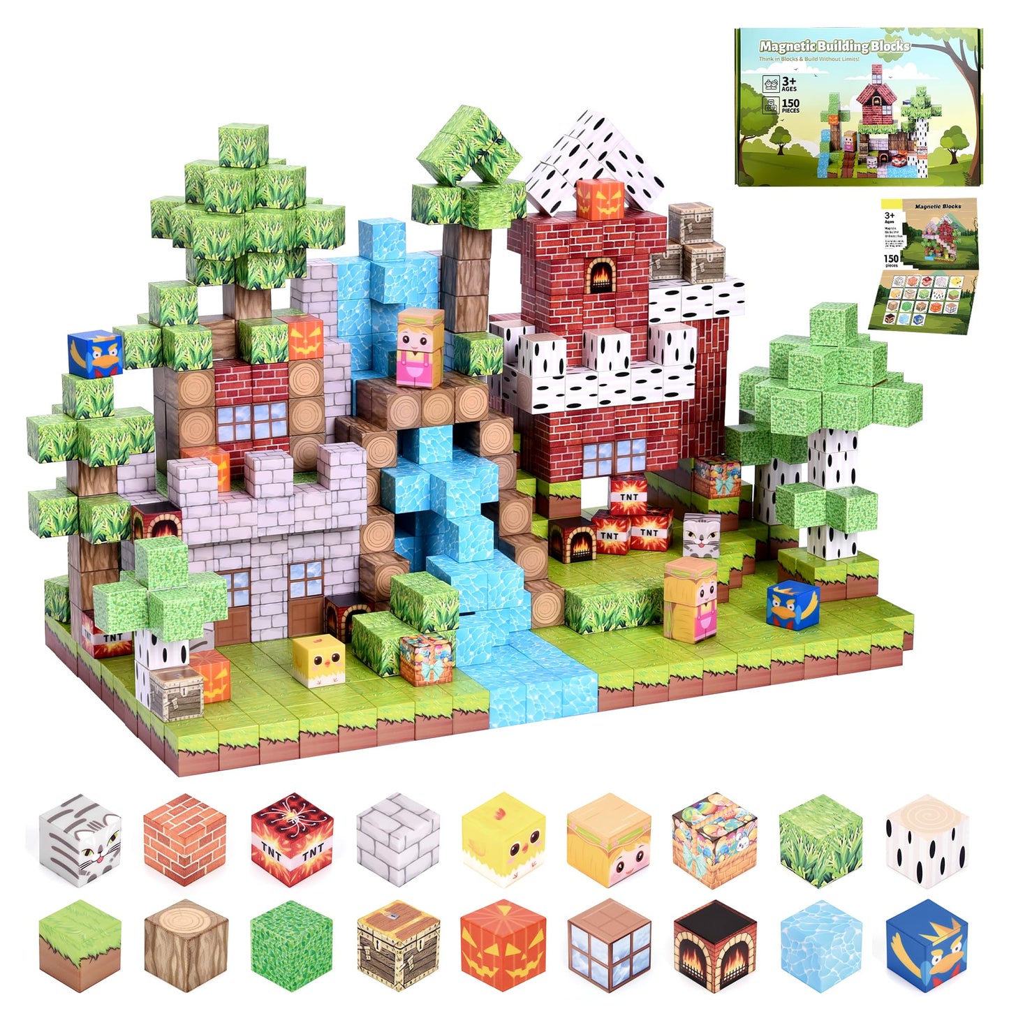 TNQDA 150PCS Magnetic Blocks, Magnetic Building Blocks, Magnetic Blocks Toys for Kids, Blocks Magnet Set,STEM Activities for Kids Ages 3+, Toys for Kids and Teens Building Toys