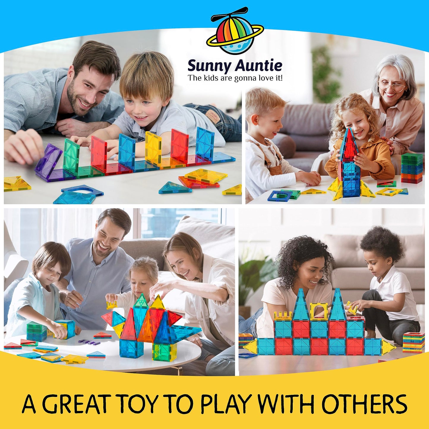 SUNNY AUNTIE Magnetic Tiles 123 PCS with 2 Cars & Storage Bag – Magnetic Building Tiles STEM Toy for Kids Ages 3-8, Magnet Construction Set for Boys & Girls