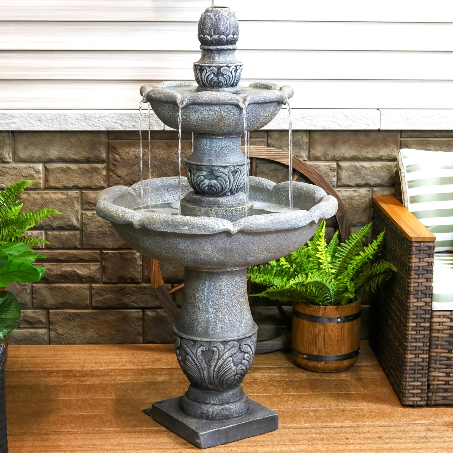 Sunnydaze 50-Inch 2-Tier French Garden Outdoor Water Fountain - Glass Fiber Reinforced Concrete Construction - Dusty Gray
