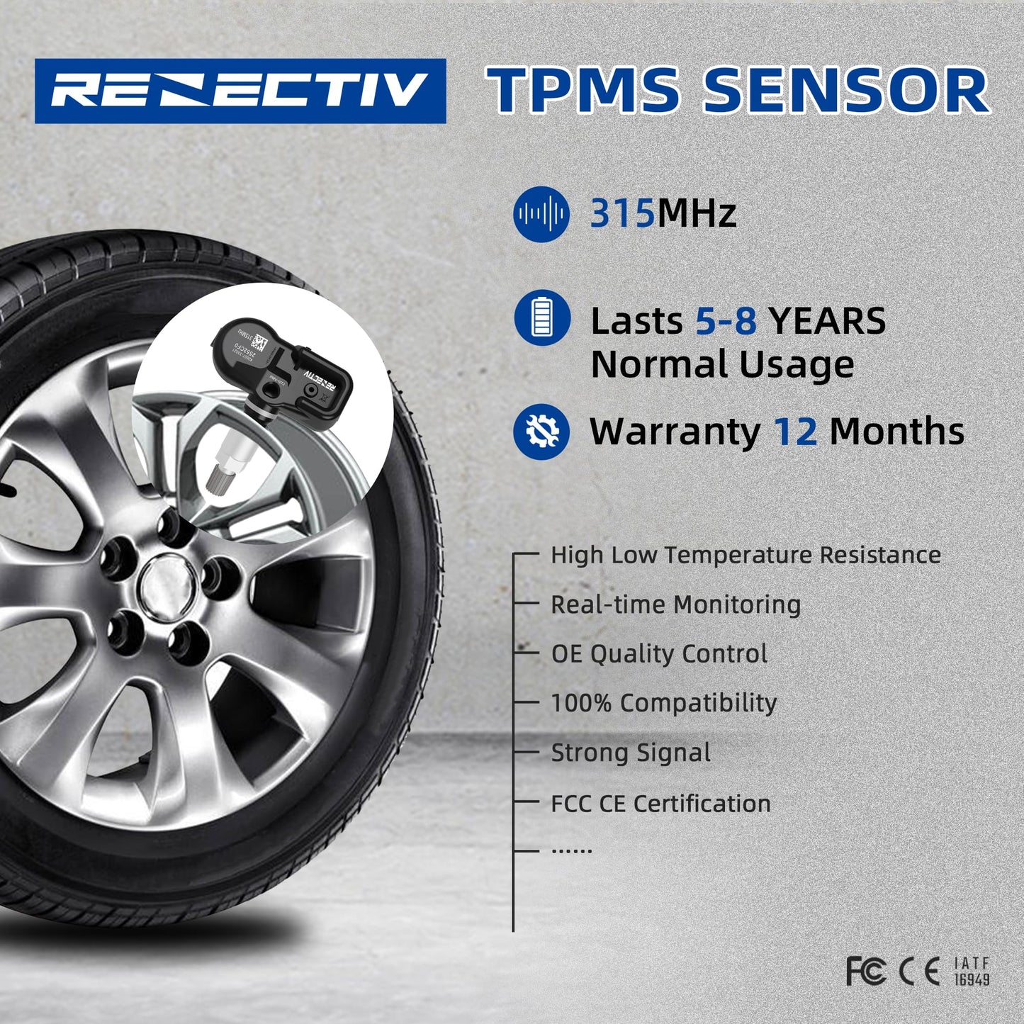 RENECTIV TPMS Sensor,315MHz Compatible with Toyota Lexus Scion,Tire Pressure Monitor Sensors for Camry Prius Corolla rav4 Scion Yaris Repalce#4260733011,4260733021,PMV-107J Set of 4