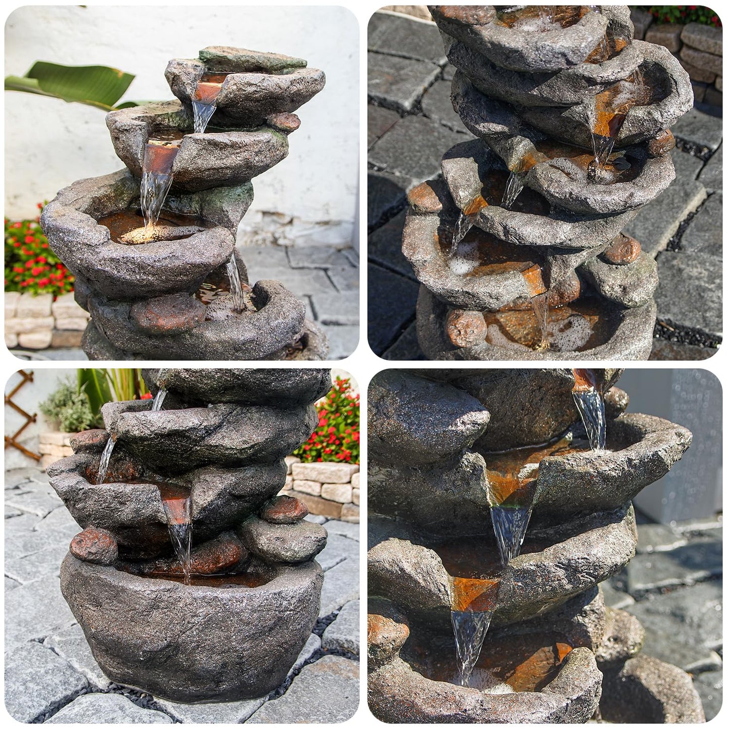 YZM 10-Tier Cascading Rock Water Fountain Outdoor Garden Waterfall Fountains Patio Backyard Deck Porch Pond Art Decor for Outside 39.76" H Outdoor Feature with LED Lights