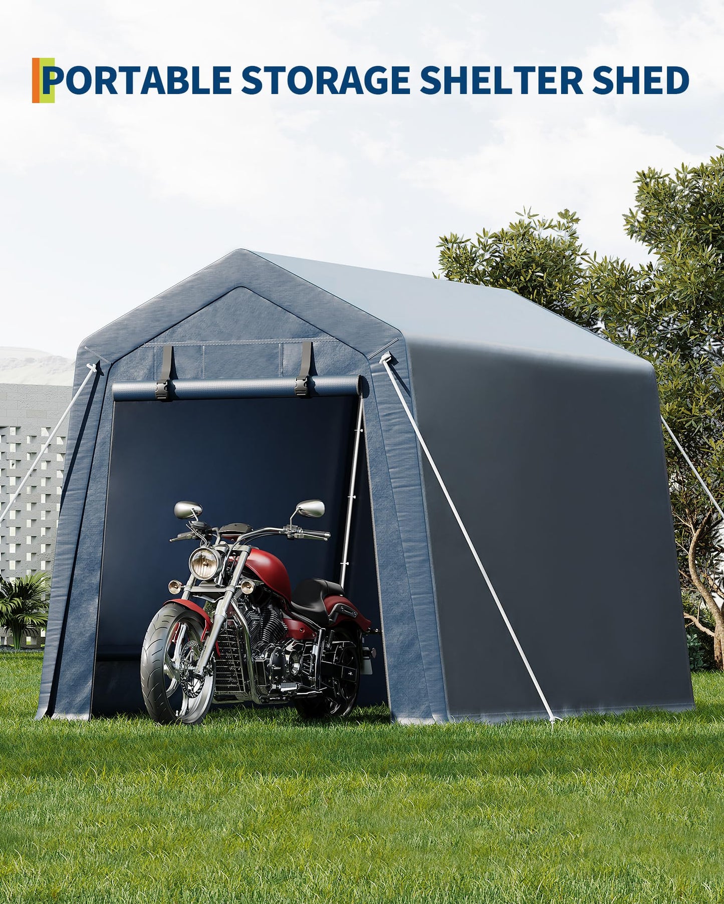 OUTLANE 6x6FT Heavy Duty Carport with Roll-Up Windows, Portable Garage Canopy Shelter for Car, Boat, Truck, Motorcycle, All-Weather UV-Resistant Waterproof Tarp, Metal Frame