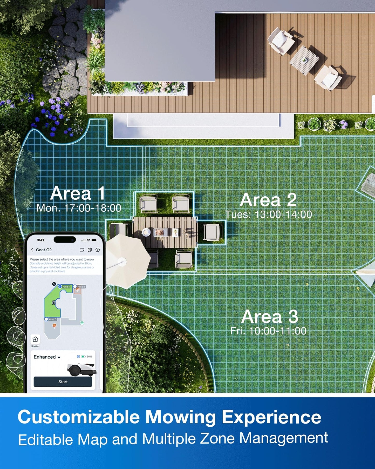 ECOVACS Goat O1000 RTK Robot Lawn Mower, 8.66" Cutting Width, Wire-Free Vision for 1/4 Acre Lawn, Automated Mapping, APP Control, 3D Obstacle Avoidance, Zero-Edge Cutting