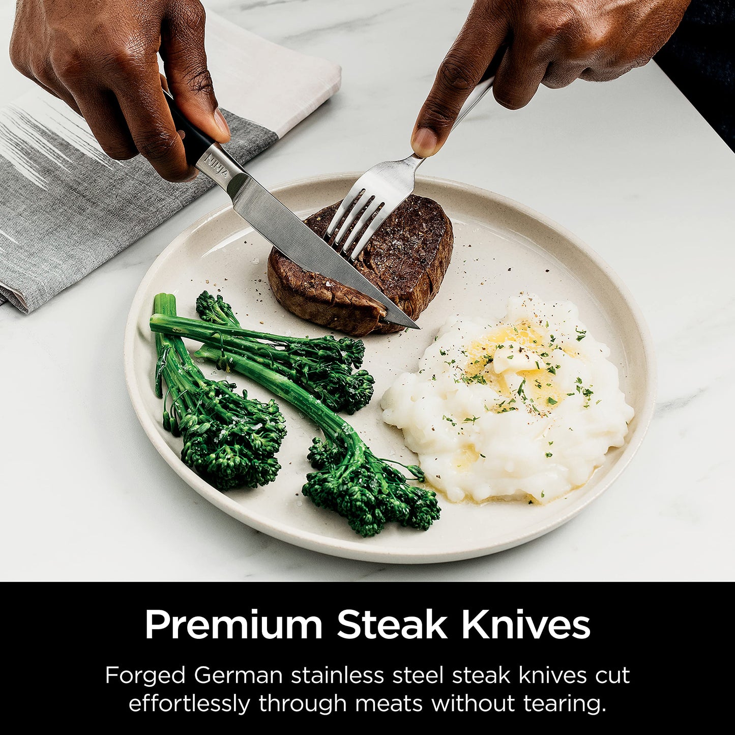 Ninja Knife Set, Knife Sharpener, Knife Block Set, Stainless Steel Knives, 14 Piece Set, Steak Knives, Chef Knives and More, Foodi NeverDull, Black, K32014