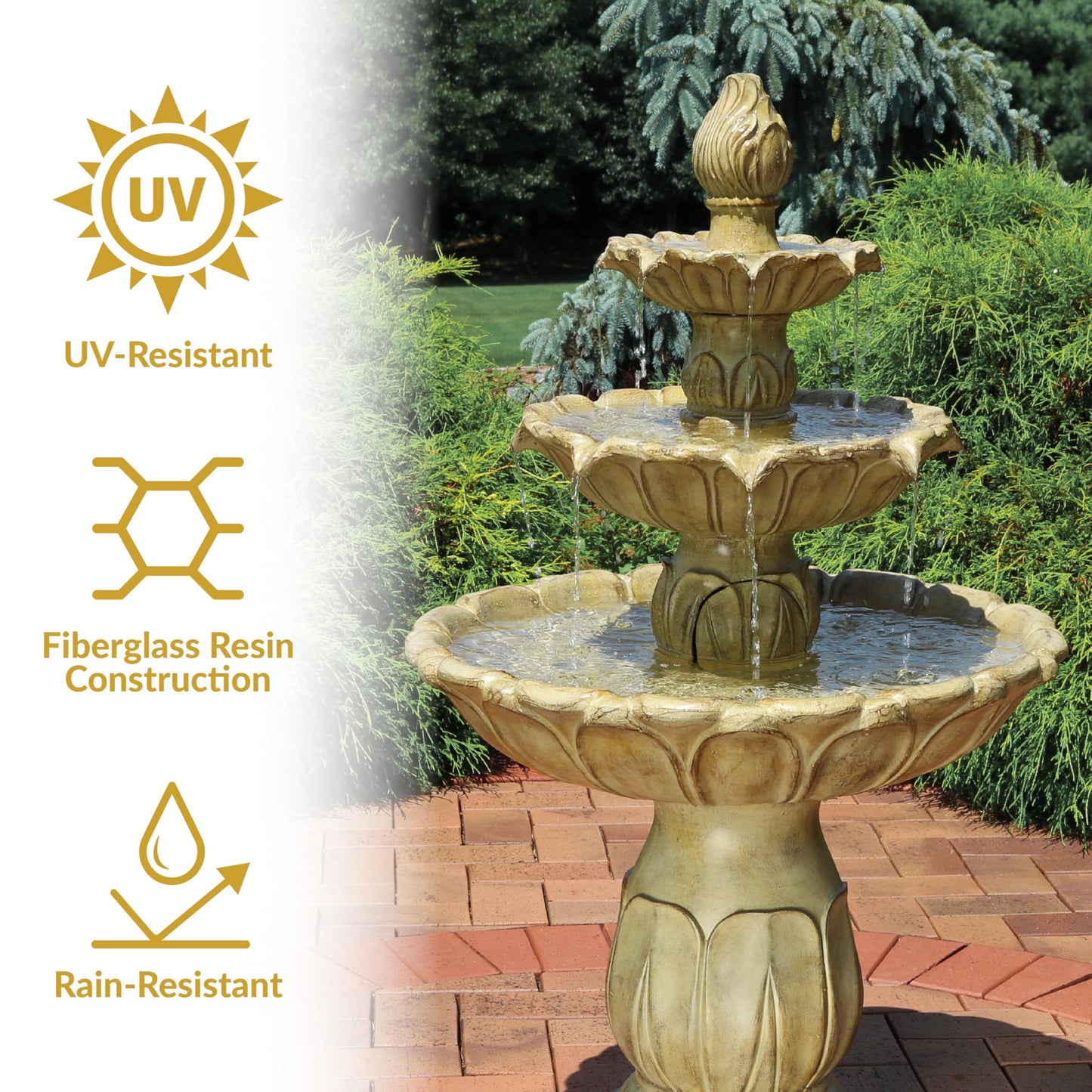 Sunnydaze Classic Tulip 46" Tiered Outdoor Water Fountain - 3-Tiered Outdoor Fountain for Garden, Patio, or Backyard - Garden Stone