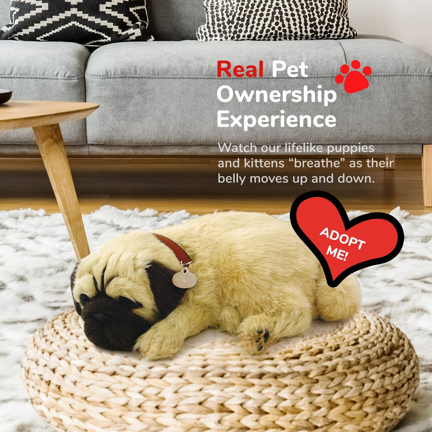 Perfect Petzzz Original Petzzz Huggable Pug Puppy, Realistic, Lifelike Stuffed Interactive Pet Toy, Companion Pet Dog with 100% Handcrafted Synthetic Fur
