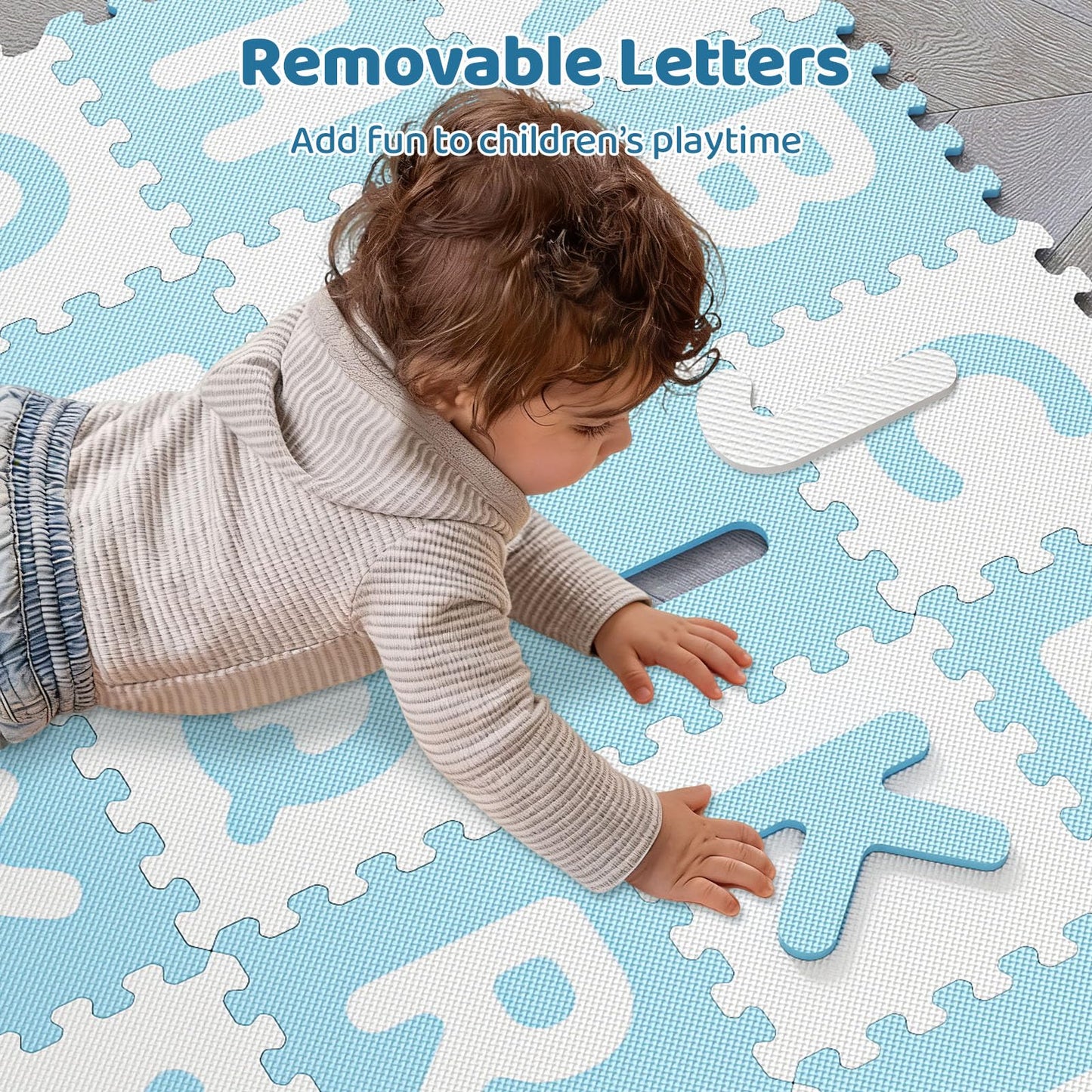 HONEY JOY Foam Floor Tiles for Kids, 12.5” x 12.5” EVA 26-Piece Interlocking Alphabet Puzzle Play Mat, Non-Slip Large Soft Carpet Rug, Easy to Clean, for Baby Crawling Exercise, Playroom (Blue)