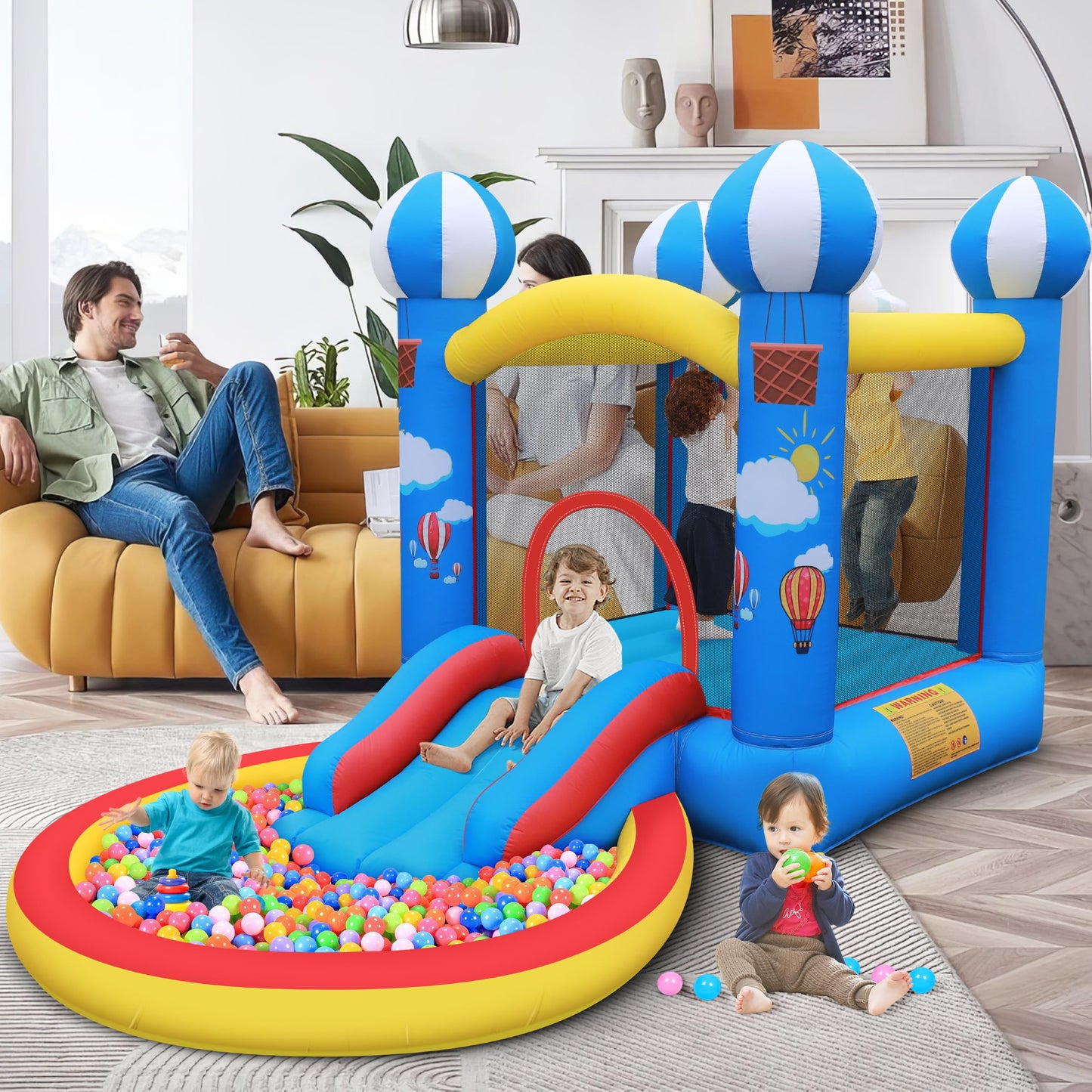 Culaluva Inflatable Bounce House: 4 in 1 Bouncy Castle with Ball Pit & Slide for Kids Age 3-6 with 370 Watt Blower and Storage Bag for Indoor Outdoor Play Oxford Cloth