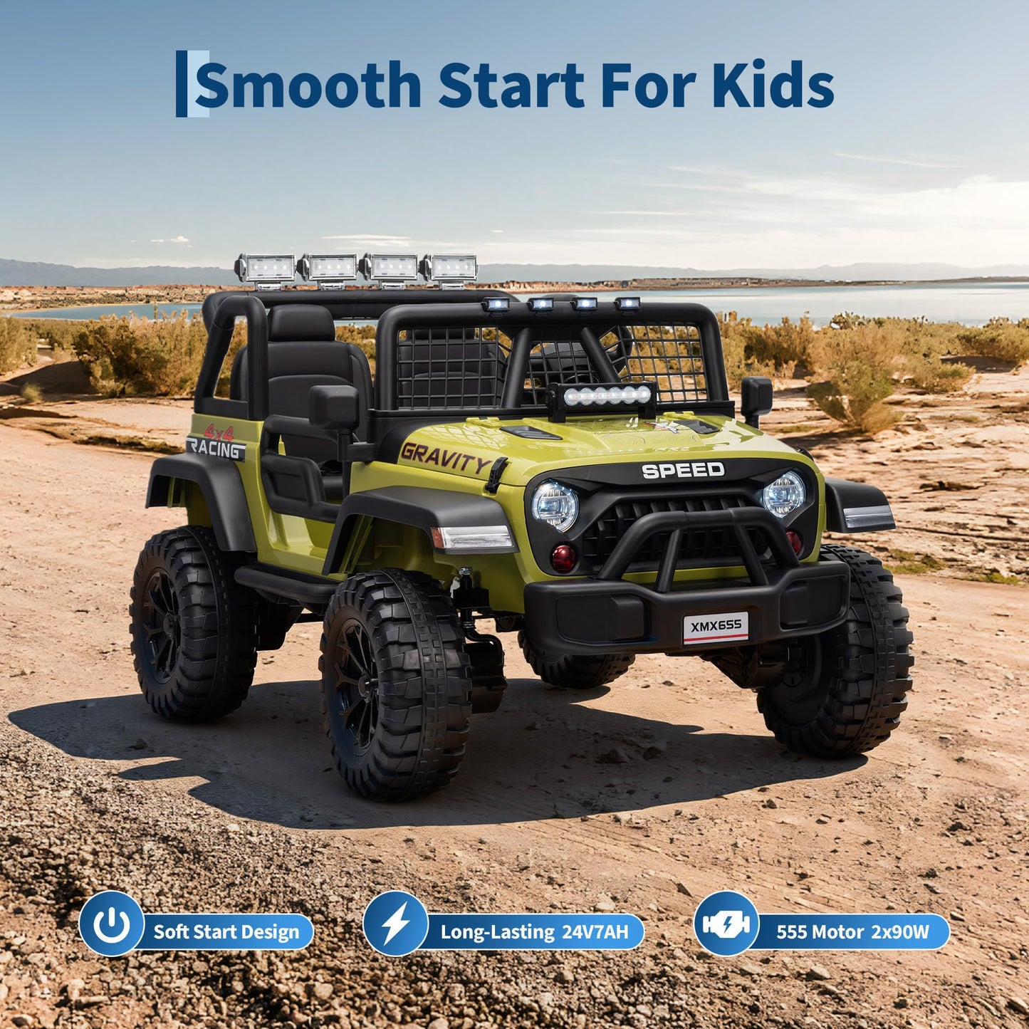 24V 2 Seater Kids Electric Truck with Parent Remote Control, 4WD Ride on Car for Toddlers & Kids 4-8, 100Min Battery, Dual Motor, All Terrain Electric Vehicle Gift for Boys Girls