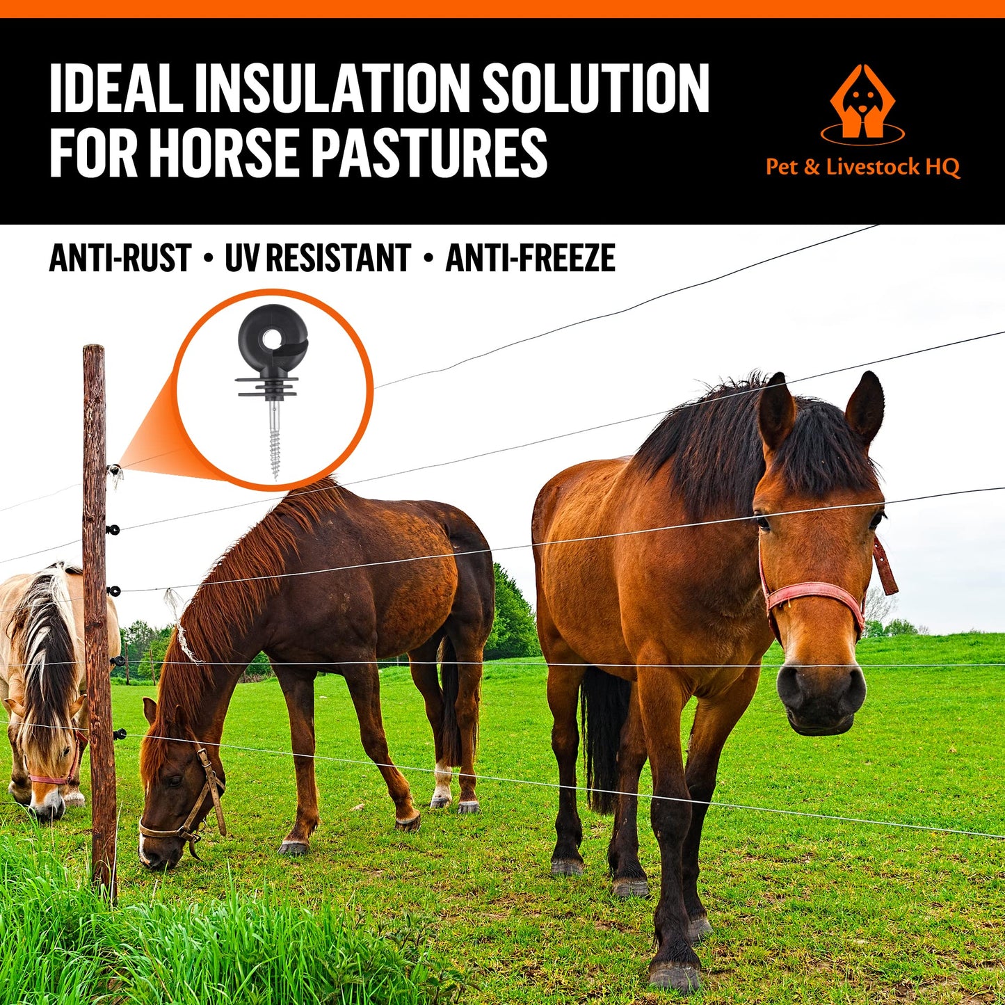 Pet & Livestock HQ - 1000ft Electric Polybraid Fence with 5 Mile Charger and 100 Insulators - 3 Product Bundle