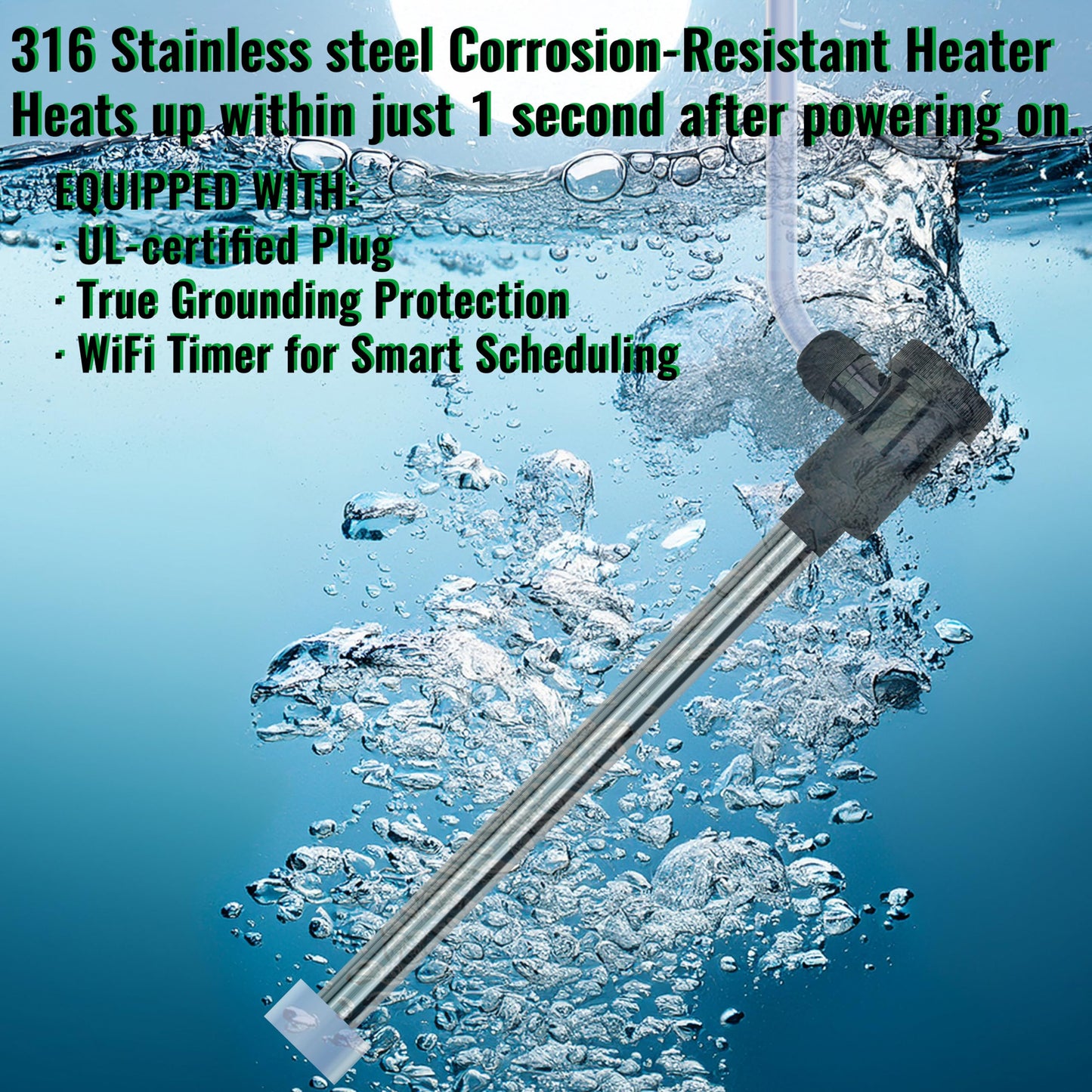 3500W 240V Fully Submersible Water Heater of Hot Tub & Above Ground Pool – Portable Immersion Electric Heater with WiFi Timer & Temp Control for Inflatable Pool, Bucket, Baptism Pool & Bathtub etc