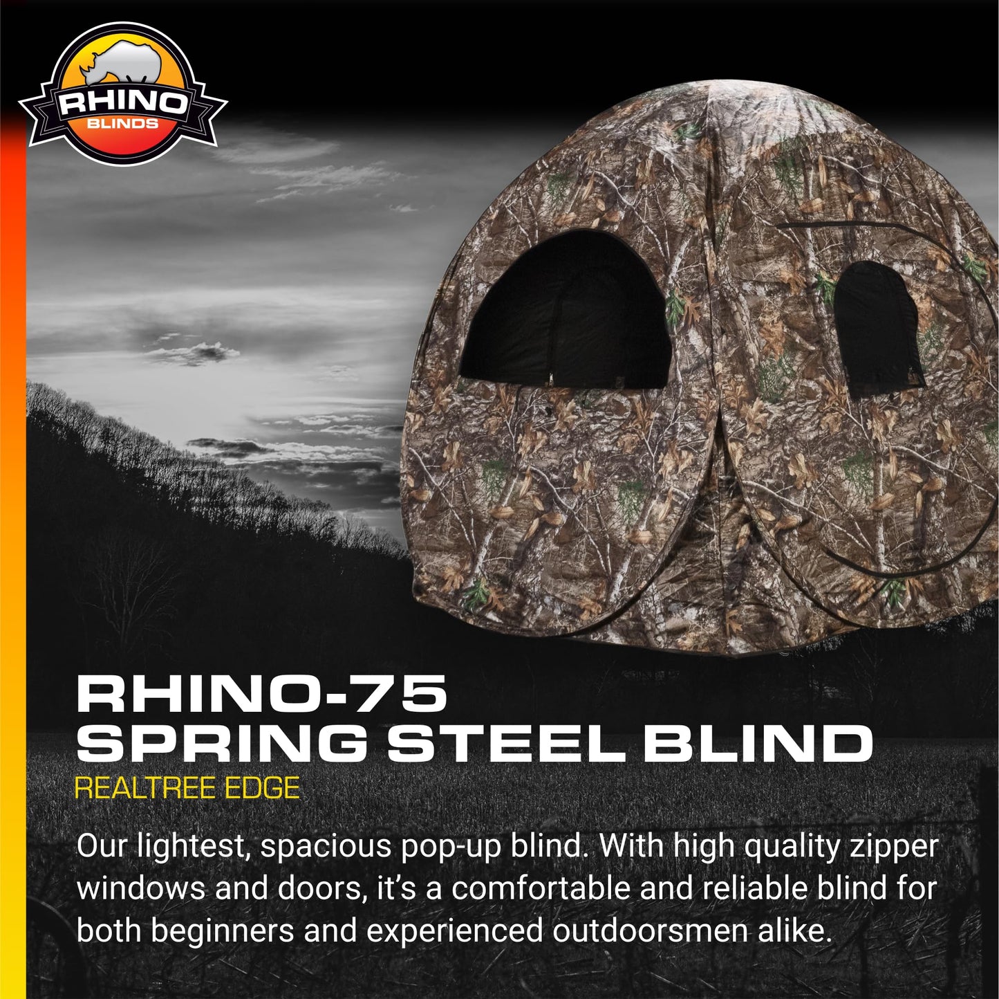 Rhino Blinds R75-RTE 2 Person Hunting Ground Blind, Realtree Edge