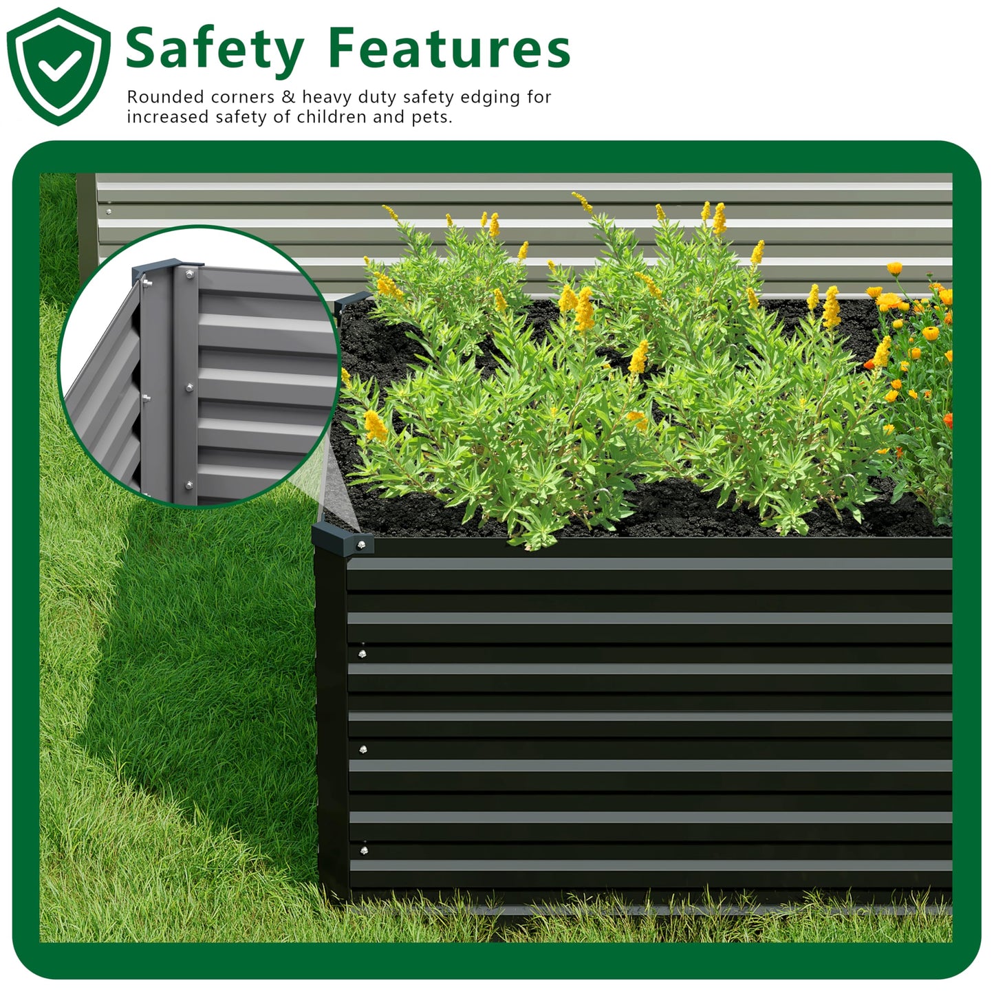 DIIYIV 12x4x2FT Galvanized Raised Garden Bed Kit,Vegetable Plant Boxes-Rectangle Metal Flower Box,Large Planter Raised Beds Outdoor Garden for Planting,Fruit,Herb-Black