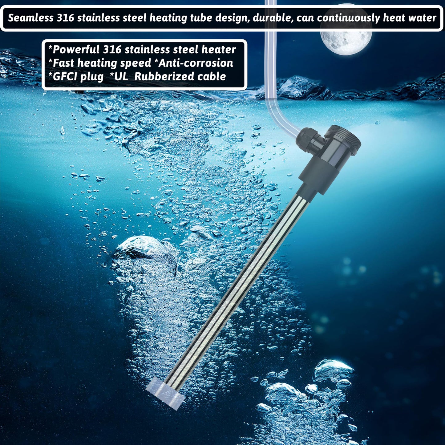XCLBTFDC 1800W Immersion Water Heater Portable Electric Bathtub & Pool Submersible Water Heater with Temp Control for Bucket, inflatable pool, baptistry, spa tub, above ground pool & Hot Tub