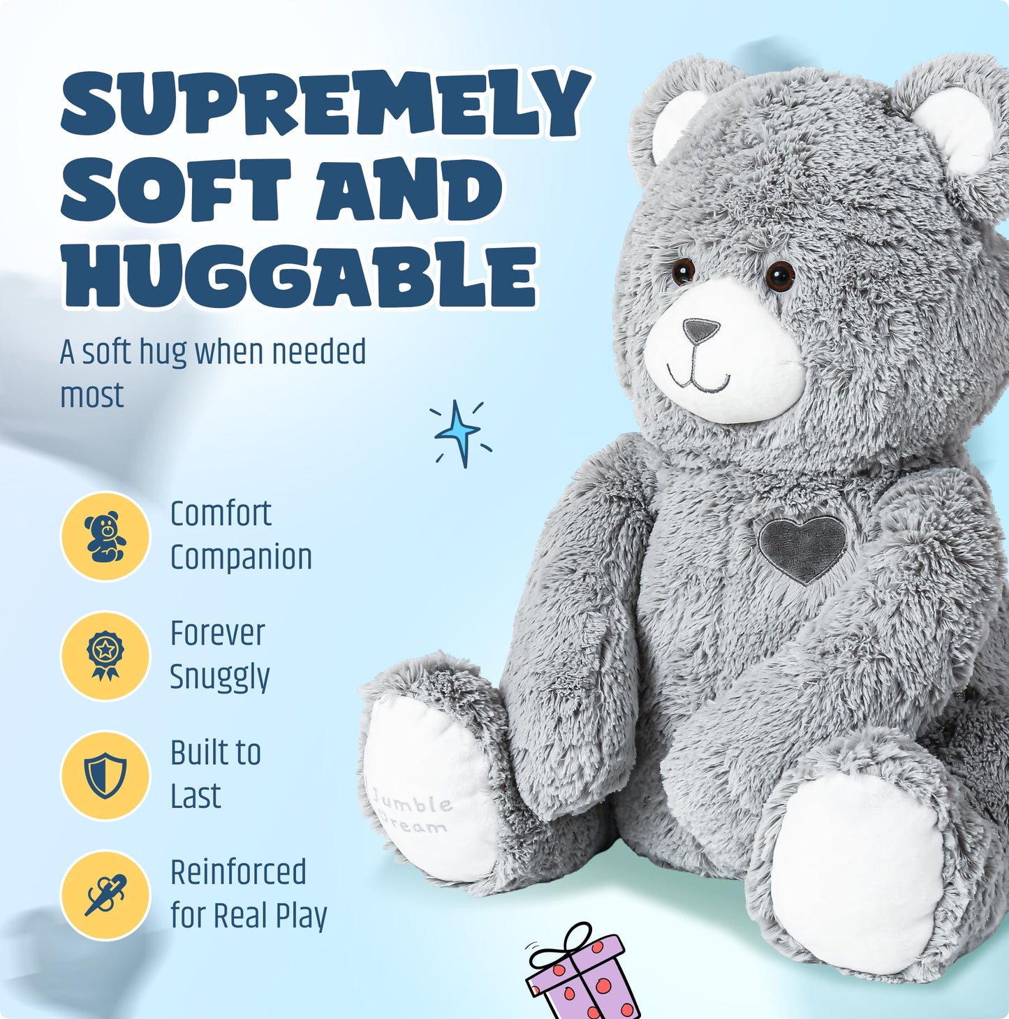 Jumble Bear 4LB Weighted Stuffed Animal Bear Toy – Large Soft Plush Teddy for Toddlers, Kids, Teens & Adults – Sensory Weighted Plush Toy Stuffed Animals for Comfort for Boys & Girls