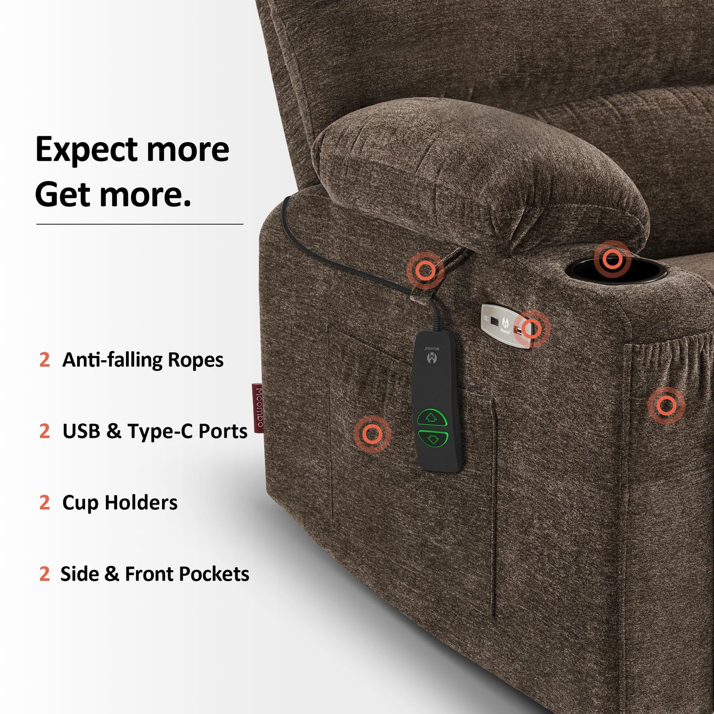 MCombo Power Lift Recliner Chair for Elderly, Lift Chair with Heat and Massage, Extra Wide Lift Recliner for Big People, Fabric R7096 (Medium-Wide, Coffee)