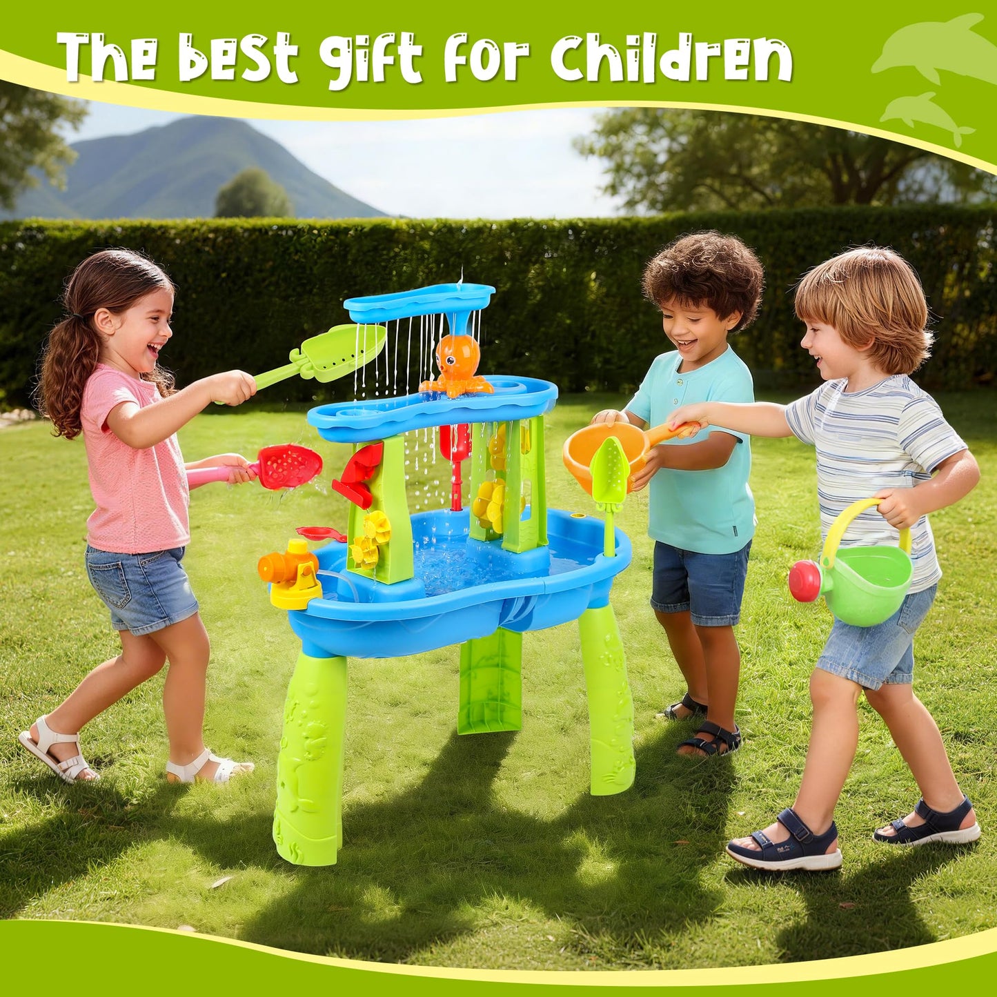 Hanyutom 2026 Upgraded Toddler Sand Water Table Toy, Summer Outdoor Beach Sensory Activity Playset and Water Table Toys, Party Birthday Gifts for Girl Boy Age 4+ (Blue)