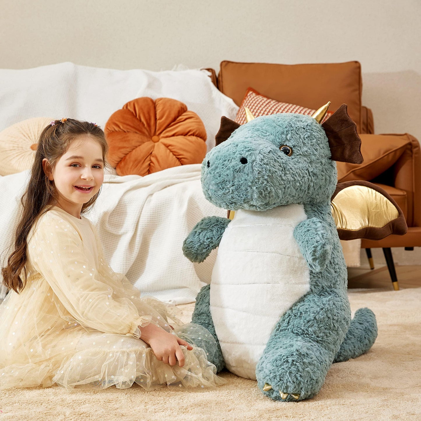 IKASA Giant Dragon Stuffed Animal Plush Toy,23" Large Winged Dinosaur Big Jumbo Soft Toys, Huge Size Cute Fluffy Plushy Fat Plushie,Gifts for Kid