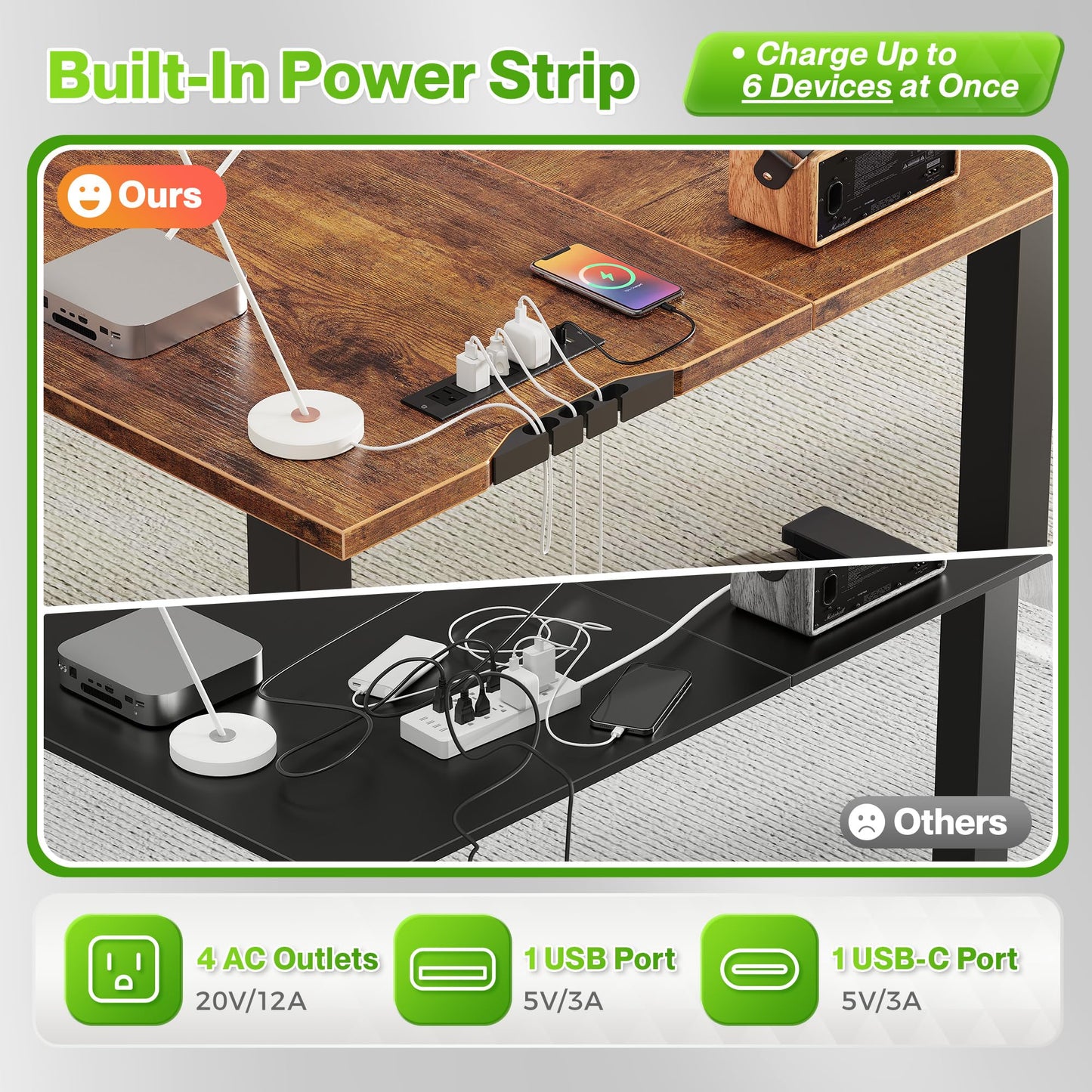 Huuger L Shaped Standing Desk with Power Outlets, 63 x 55 Inch Height Adjustable Computer Desk for Bedroom, Corner Stand up Desk for Home and Office, Work and Study, Rustic Brown