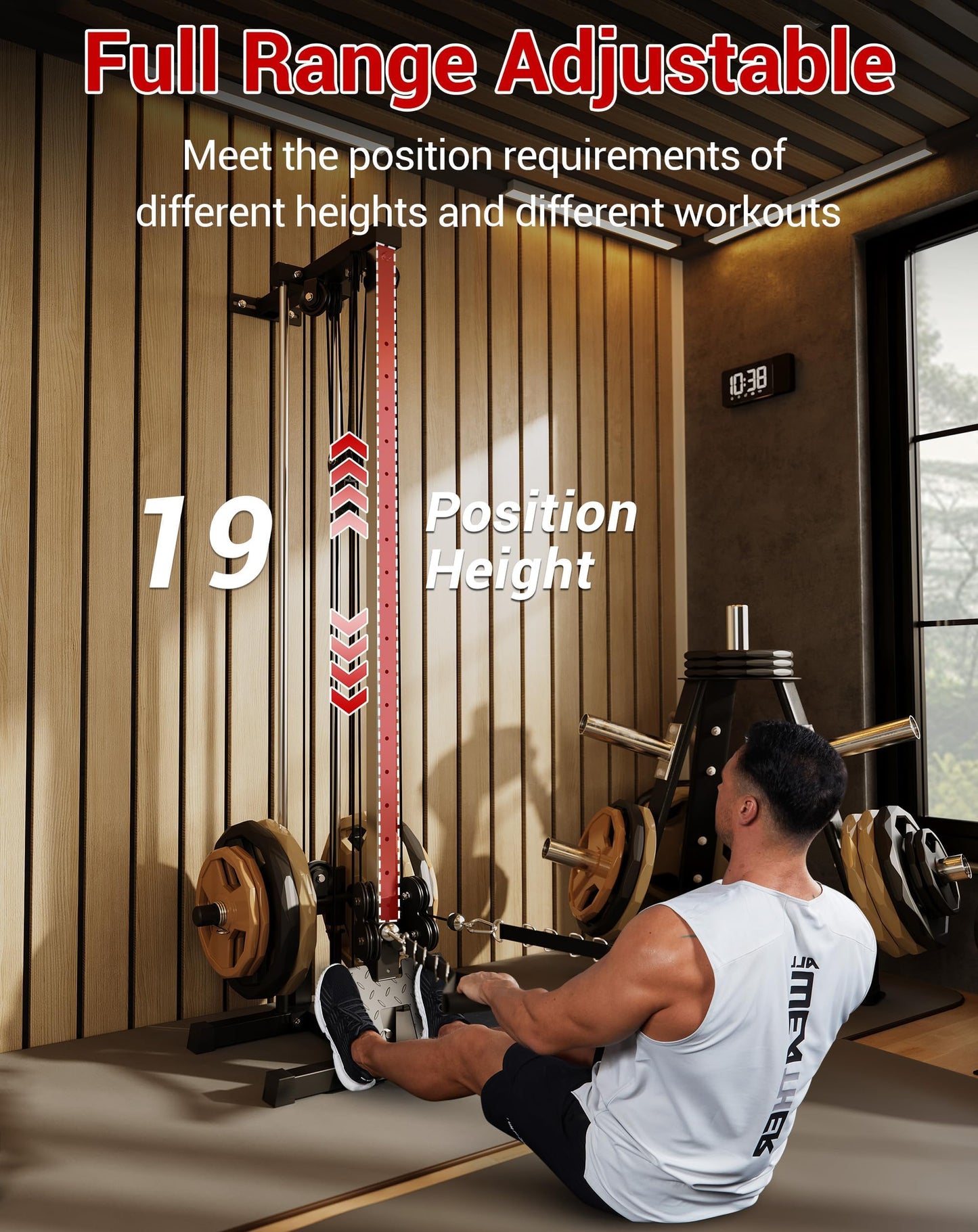 Wall Mount Cable Station – Dual Pulley Cable Crossover Machine with 18 Adjustable Positions, 400LBS Capacity Functional Trainer for Home Gym Strength Training