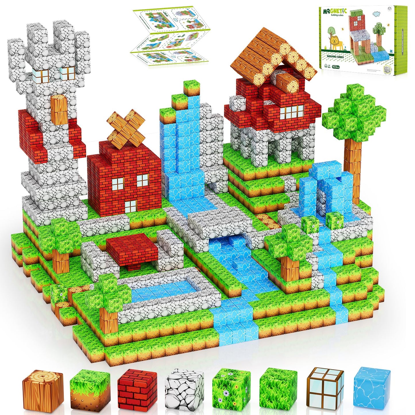 Magnetic Blocks 103PCS 1 inch Magnetic Building Blocks, Magnet Tiles Stacking Cubes Toy for Kids Build Forest World Set, STEM Game Toys for Boys Girls Age 3 4 5 6 7 8 Year Old Christmas Birthday Gifts