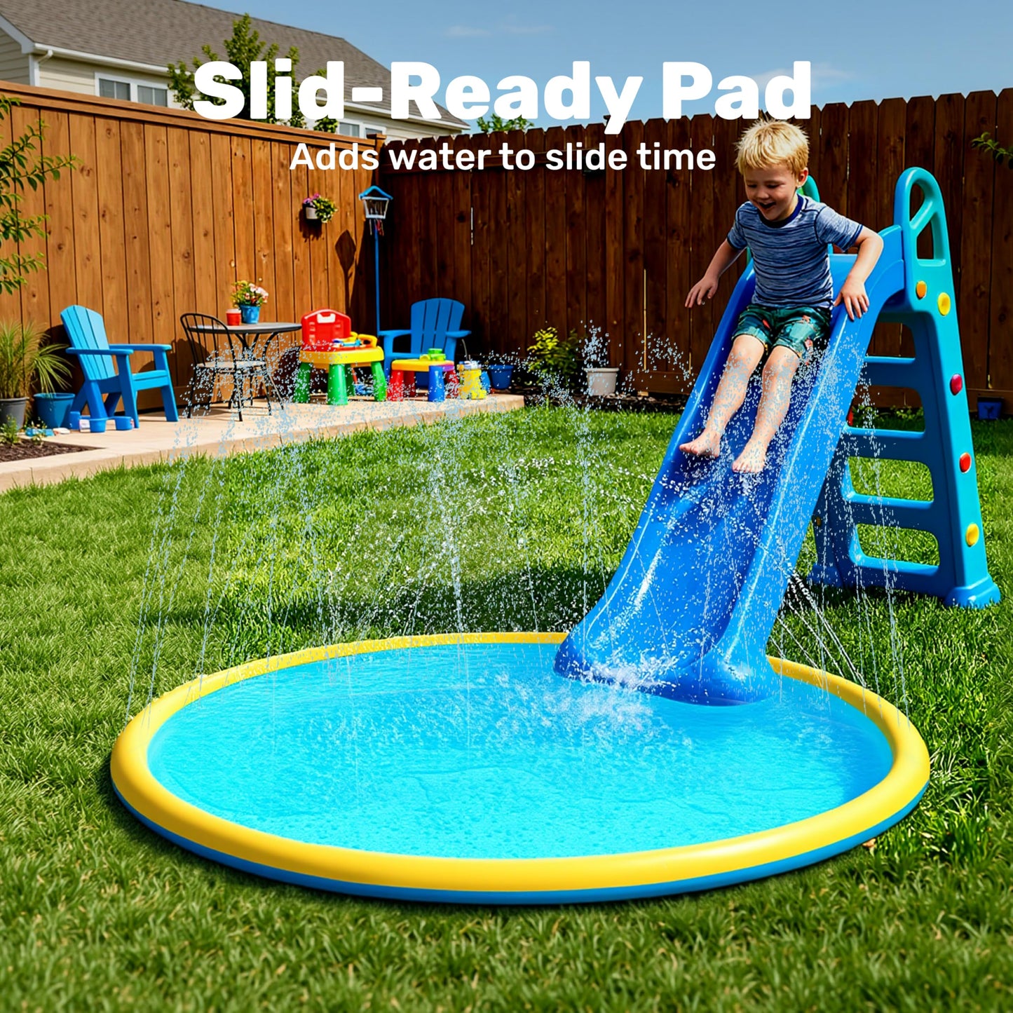 SLOOSH 60" Non-Slip Splash Pad Sprinkler - Outdoor Water Play Toys Backyard Fountain Mat for Toddlers Kids Dogs, Thickened Sprinkler Outside Pool Party Durable for Girls Boys Pets (60in, Orange&Blue)