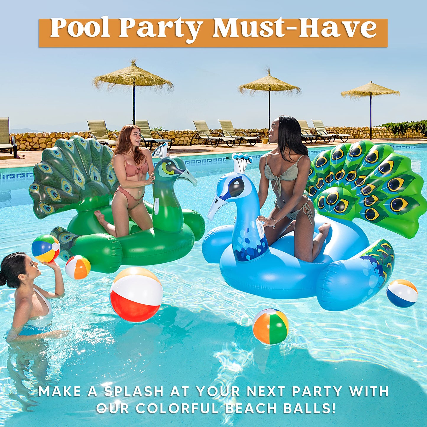 JOYIN 12 Packs 16" Inflatable Beach Balls, Large Rainbow Beach Balls Bulk for Pool Parties, Kids and Adults Summer Pool Party Toys, Beach Toys, Party Favors(16'')