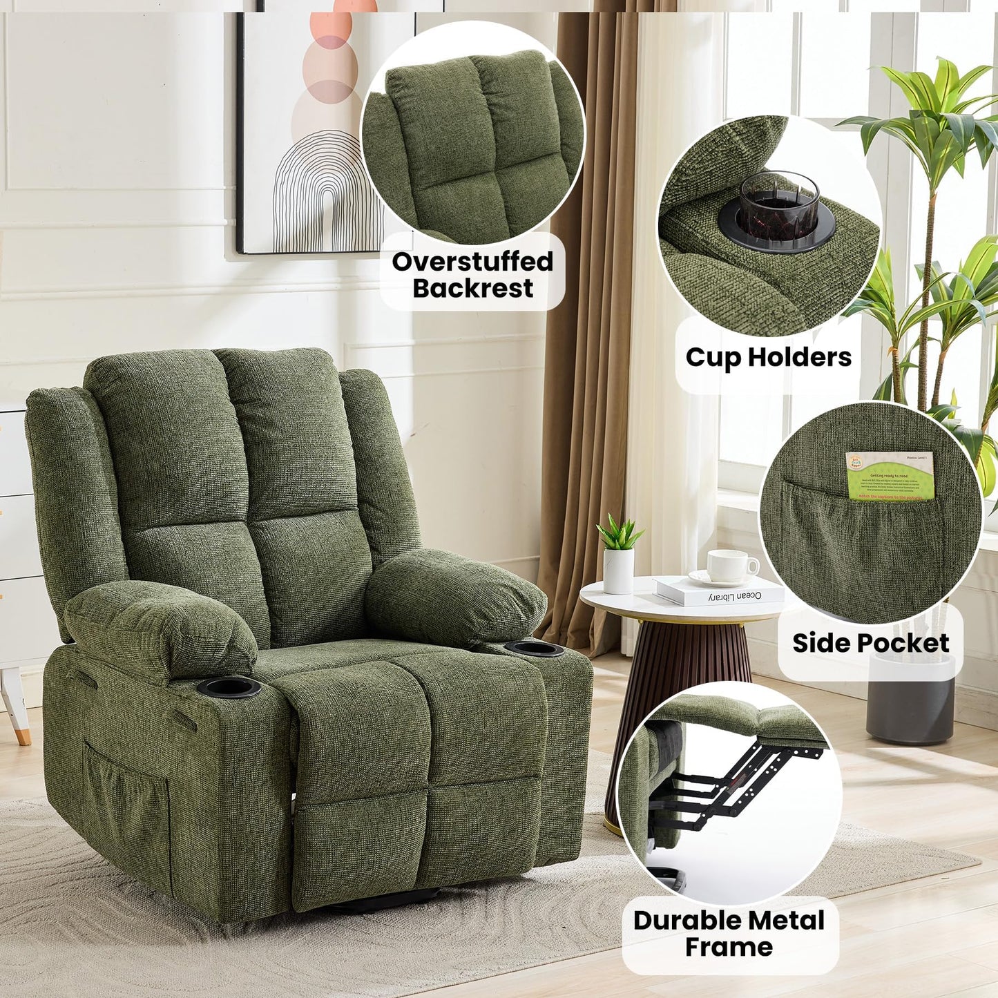 Garvee Power Lift Recliner Chair with Massage and Heat, Oversized Electric Lift Chair with Stand Assist, 155° Adjustable Lay Flat Recliner, 2 Cup Holders for Living Room