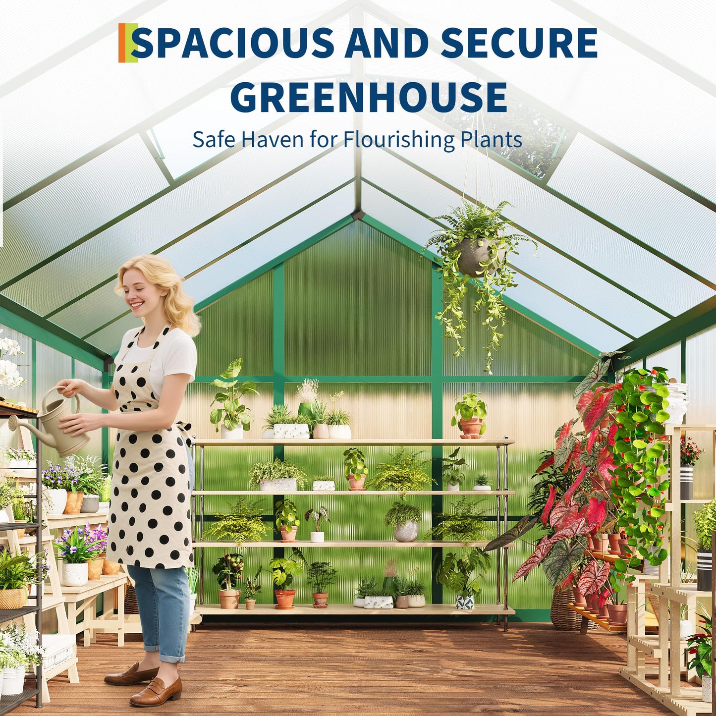 6 X 10 Greenhouse, Greenhouses for Outside, Polycarbonate Greenhouse with Aluminum Frame, Lockable Door and Ajustable Roof Vent for Backyard, Green Houses for Outside Garden Backyard, Patio