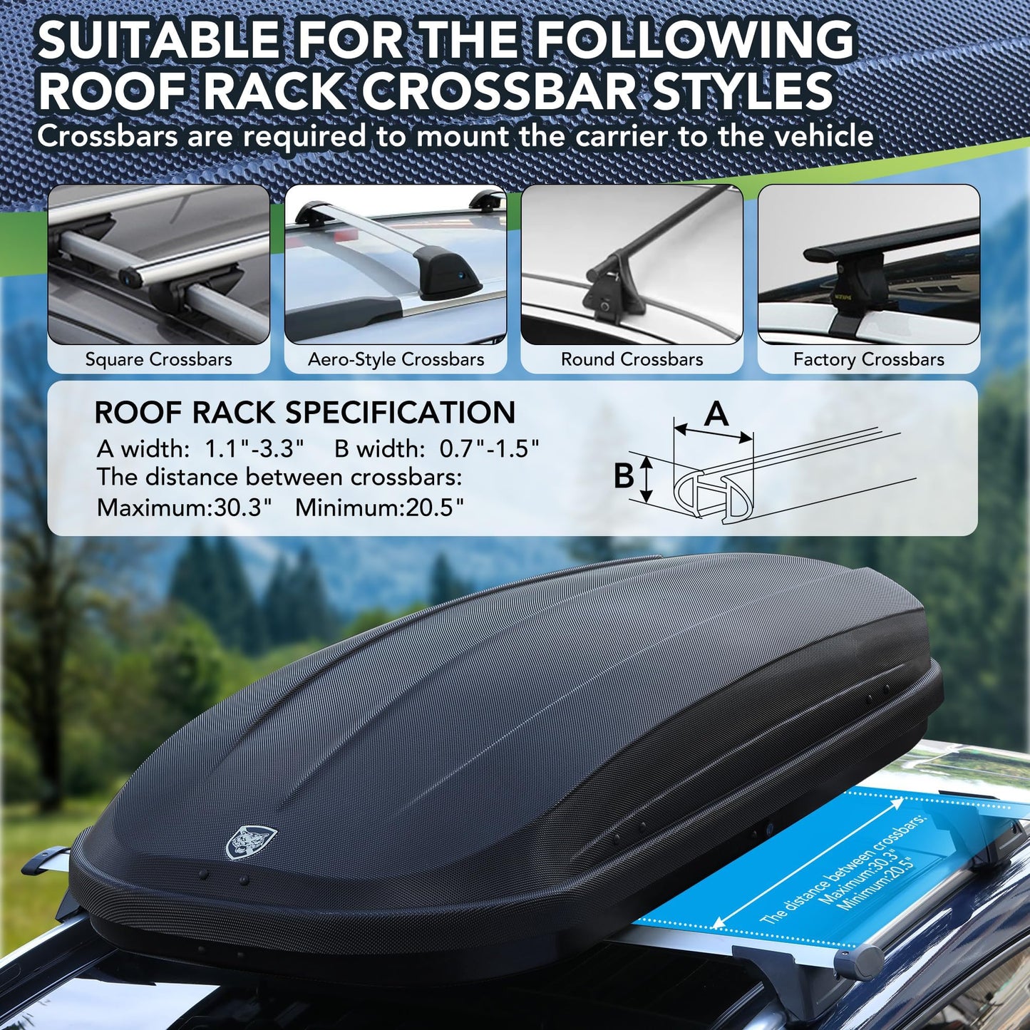 Rooftop Cargo Box Carrier, 165-Lbs Load Capacity Hard Shell Roof Box with Secure Straps&Keys for Roof Rack, 390L(14 Cu Ft) Weather-Resistant Roof Rack Cargo Box