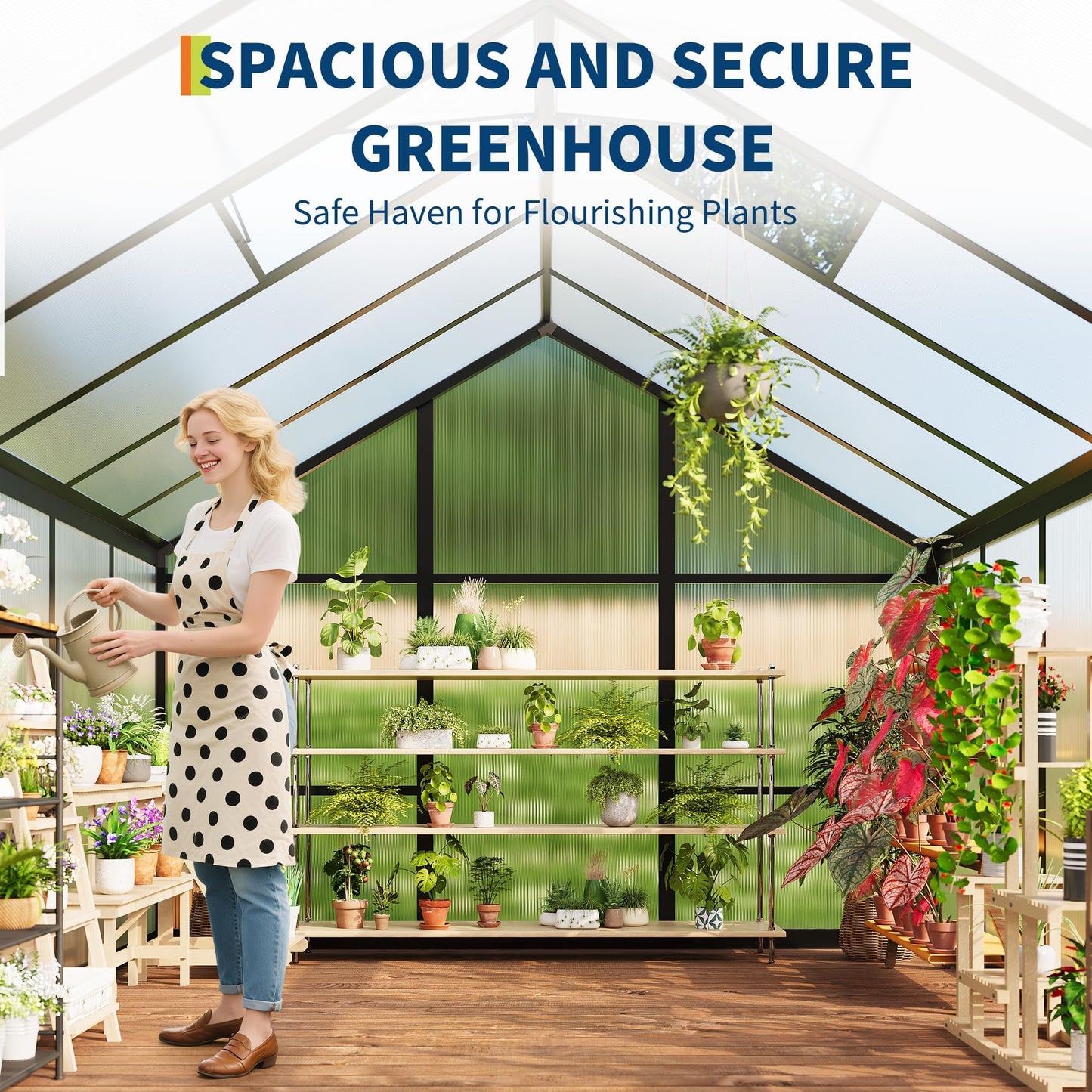 8x10 FT Greenhouse, Greenhouses for Outside, Polycarbonate Greenhouse with Aluminum Frame, Lockable Door and Ajustable Roof Vent for Backyard, Green Houses for Outside Garden Backyard, Patio
