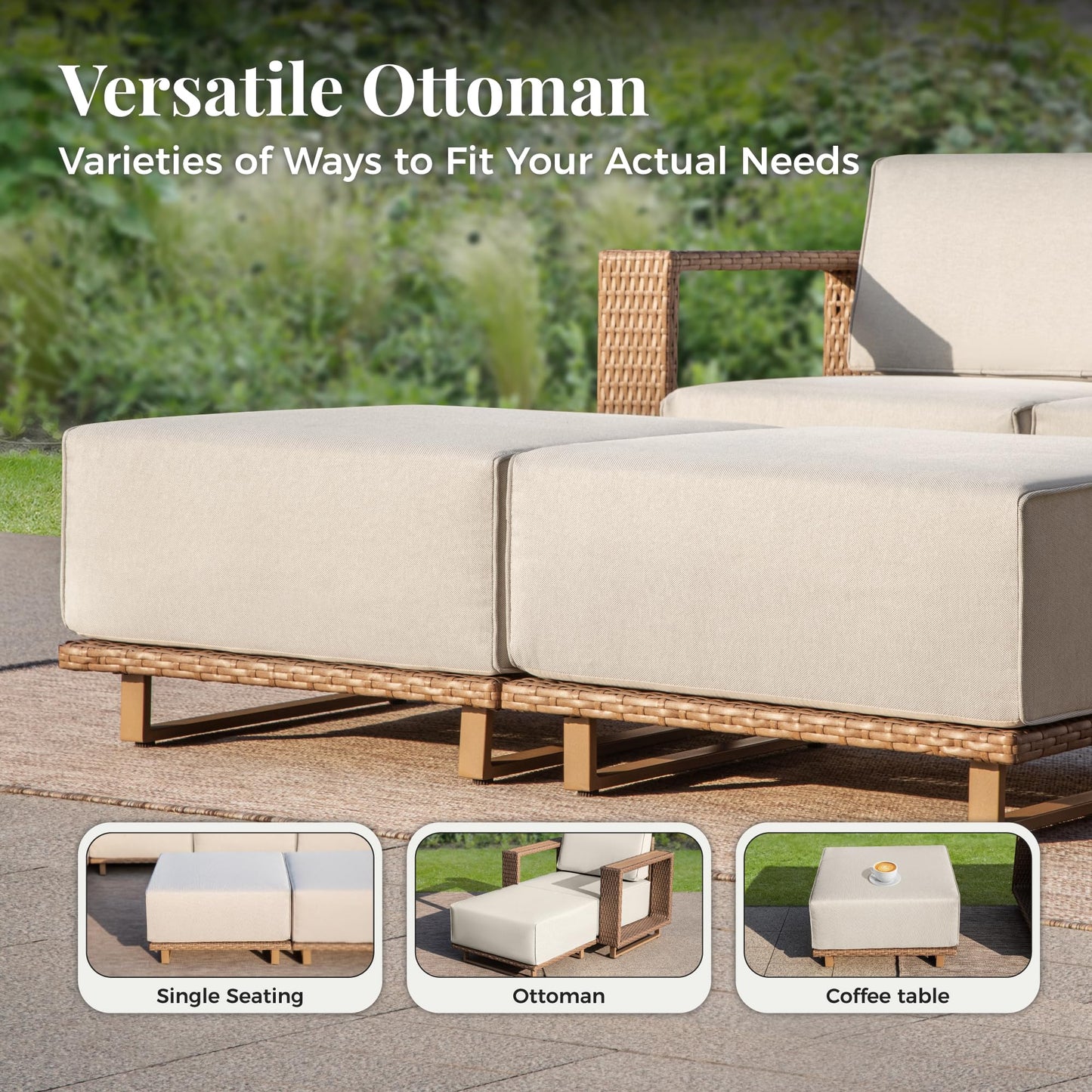 MIXPATIO 8 Pieces Outdoor Patio Furniture Set, Wicker Rattan Modular Sofa Couch, Sectional Patio Conversation Set with 10" Extra Thick Cushions for Deck Backyard Lawn