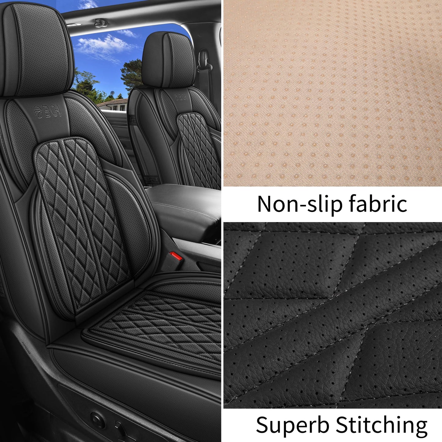 DuDuWang Car Seat Cover Custom Fit for Dodge Ram 1500 2500 3500 2002-2026 Faux Leather Seat Cover Set Compatible with Crew Quad Regular Cab Pickup Truck Cushions (Black, Front Seat)