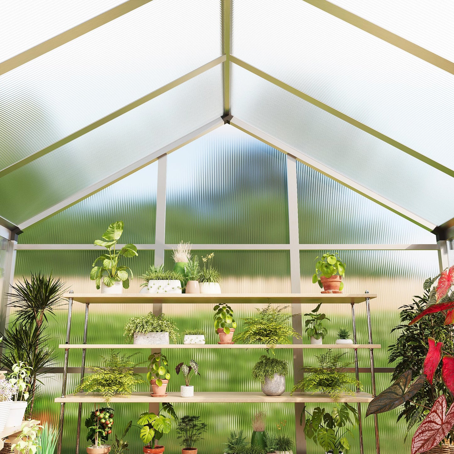 6 x 10 ft Greenhouse, Greenhouses for Outside, Polycarbonate Greenhouse with Aluminum Frame, Lockable Door and Ajustable Roof Vent for Backyard, Green Houses for Outside Garden Backyard, Patio