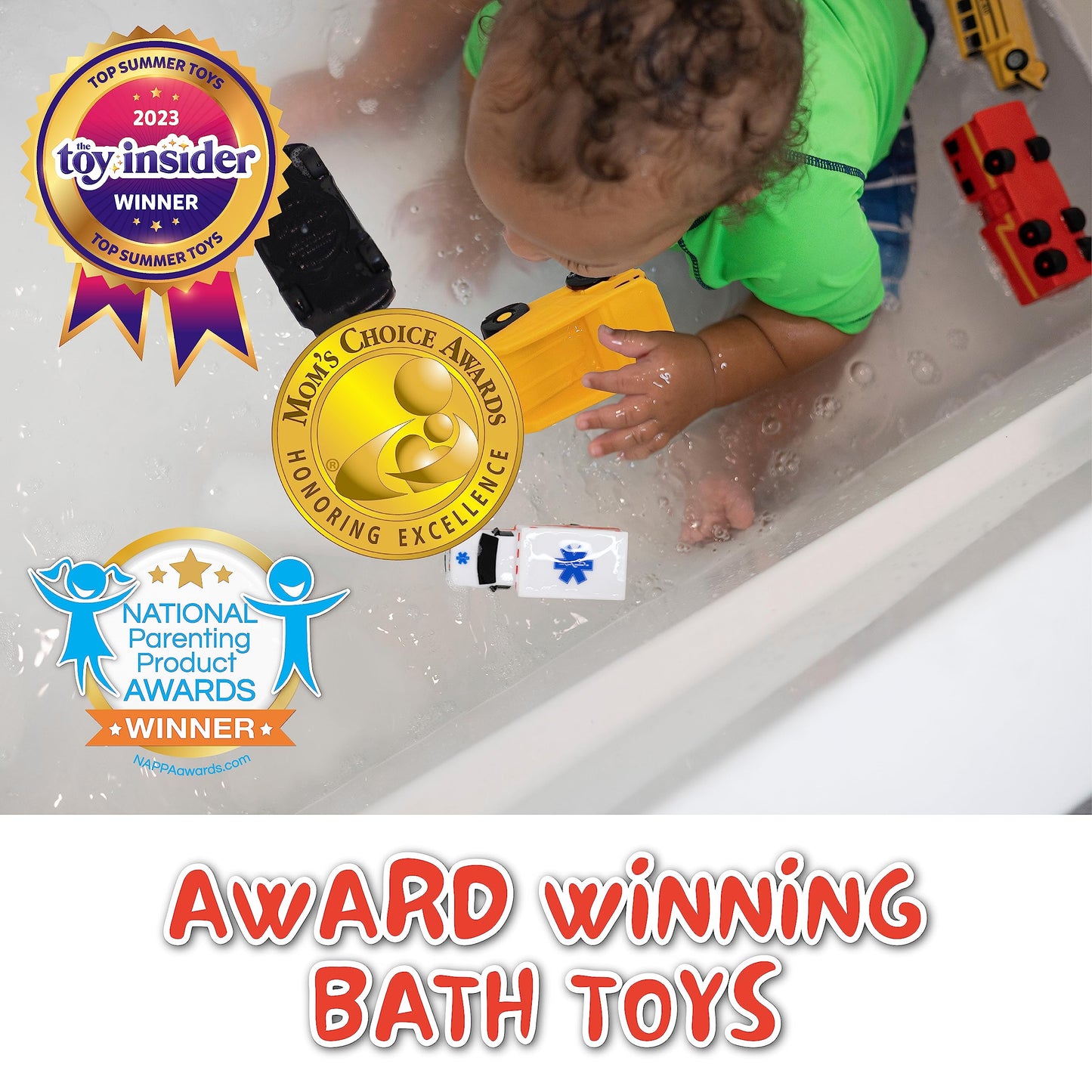 SplashEZ Mold Free Baby Bath Toys, No Hole Bath Toys for Toddlers, Bathtub 6-Pack Cars Set for Kids, No Mold Floating Water 6 Vehicles Set for Pool, BPA-Free Safe Fun, Infant Ages 1 3 6 12 18 Mo