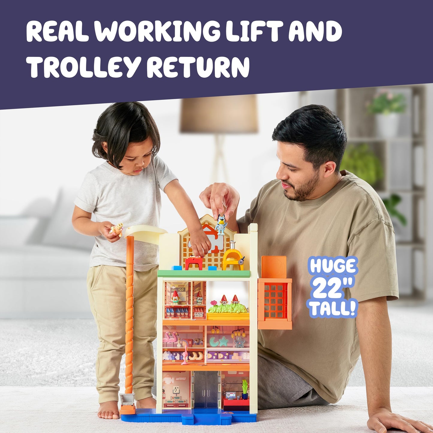 Bluey Hammerbarn Mega Kids Home Improvement Store Playset, 22”, 4 Level Pretend Store with 15 Accessories and 45+ Sounds, Kids Play Market for Ages 3+