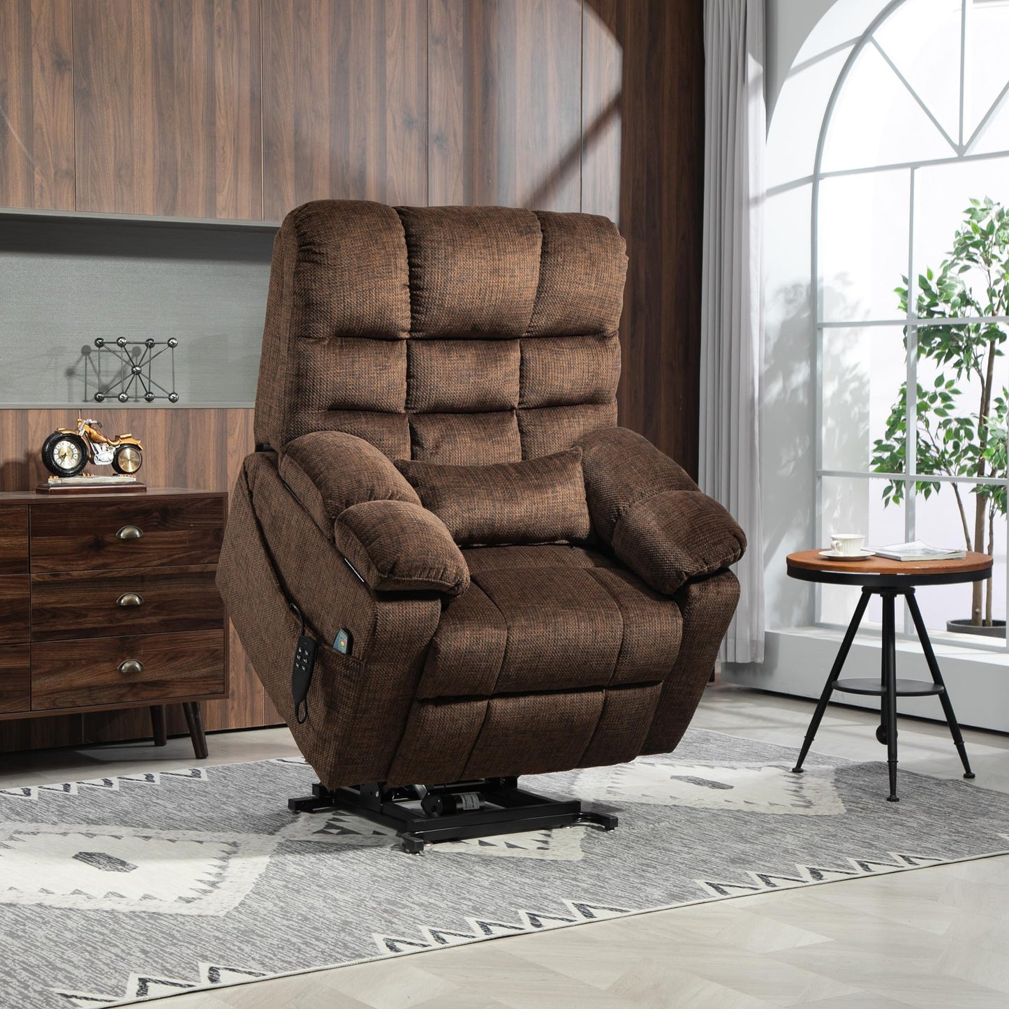 REHOUSING Oversized Power Lift Recliner Big Man 400lbs, Extra Wide Recliner Chair with Lifts Vertically for Elderly, Features Cup Holder, Heat and Massage, Zero Gravity Lay Flat for Adults (Brown)
