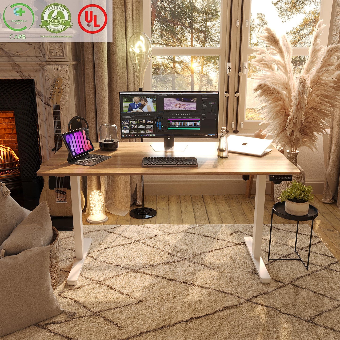 Monomi Electric Standing Desk 55 inch, Height Adjustable Sit Stand Desk for Home Office, Computer PC Gaming Desk, Study Writing Workstation with Memory Controller, Natural