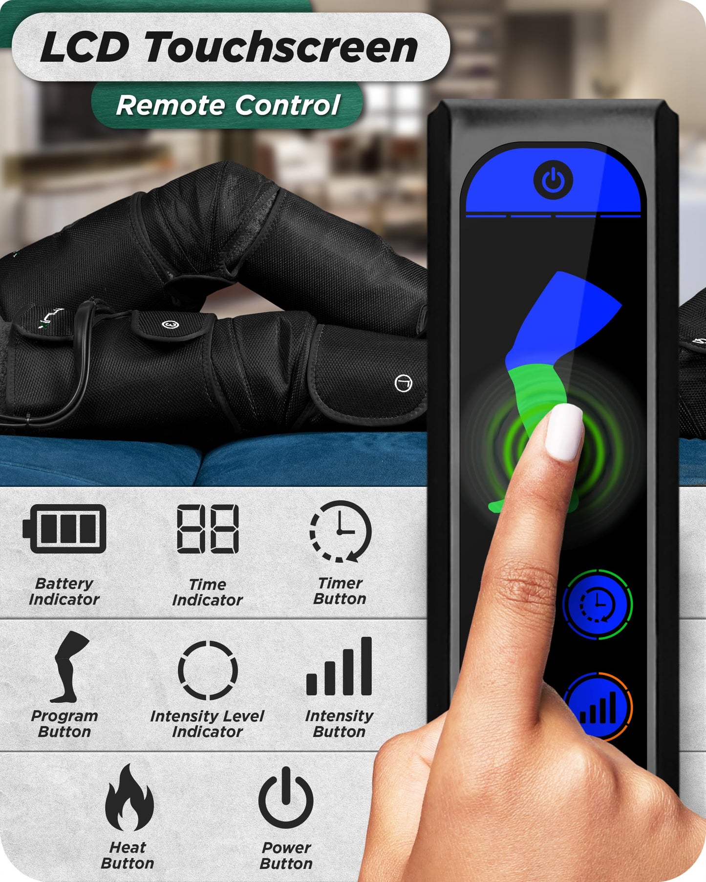 Lunix LX10 Full Leg Massager with Heat & Air Compression, Foot Calf and Thigh Massage Boots for Everyday Recovery, Adjustable Fit, Cold Therapy Option, Handheld Controller, Charcoal Black