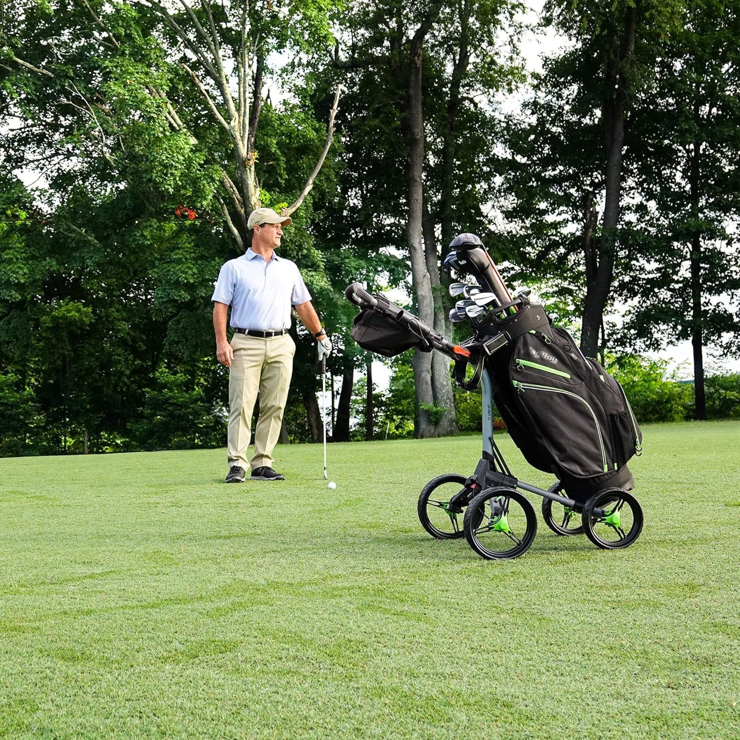 Bag Boy Quad XL Golf Push Cart, Red/Black